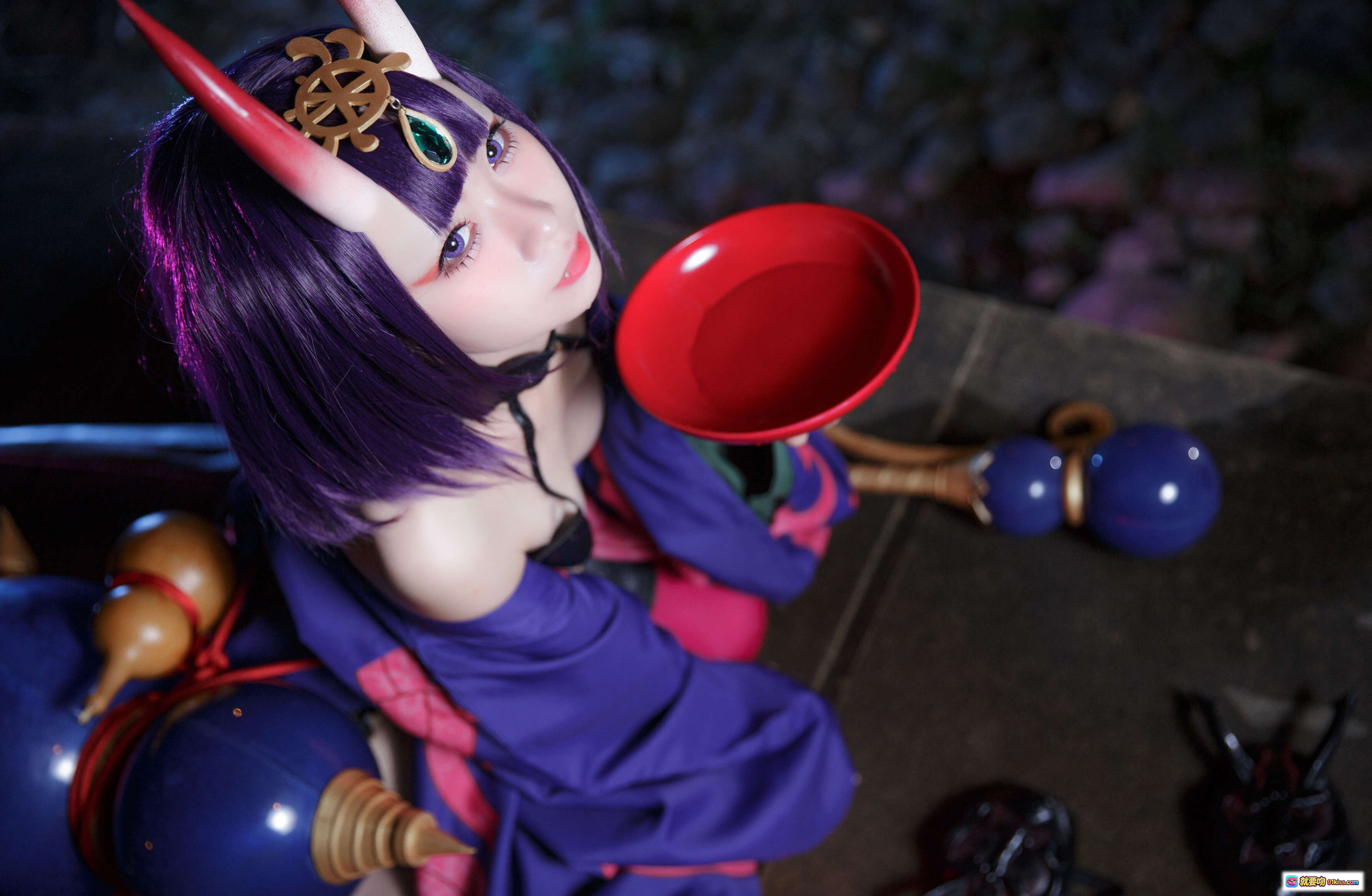 图片[10] - G44不会受伤 NO.002 酒吞童子 Cosplay 21P 88MB 草地写真 猫耳少女 粉紫系服装 户外自然风 搭配背包玩偶道具 - 就要吻