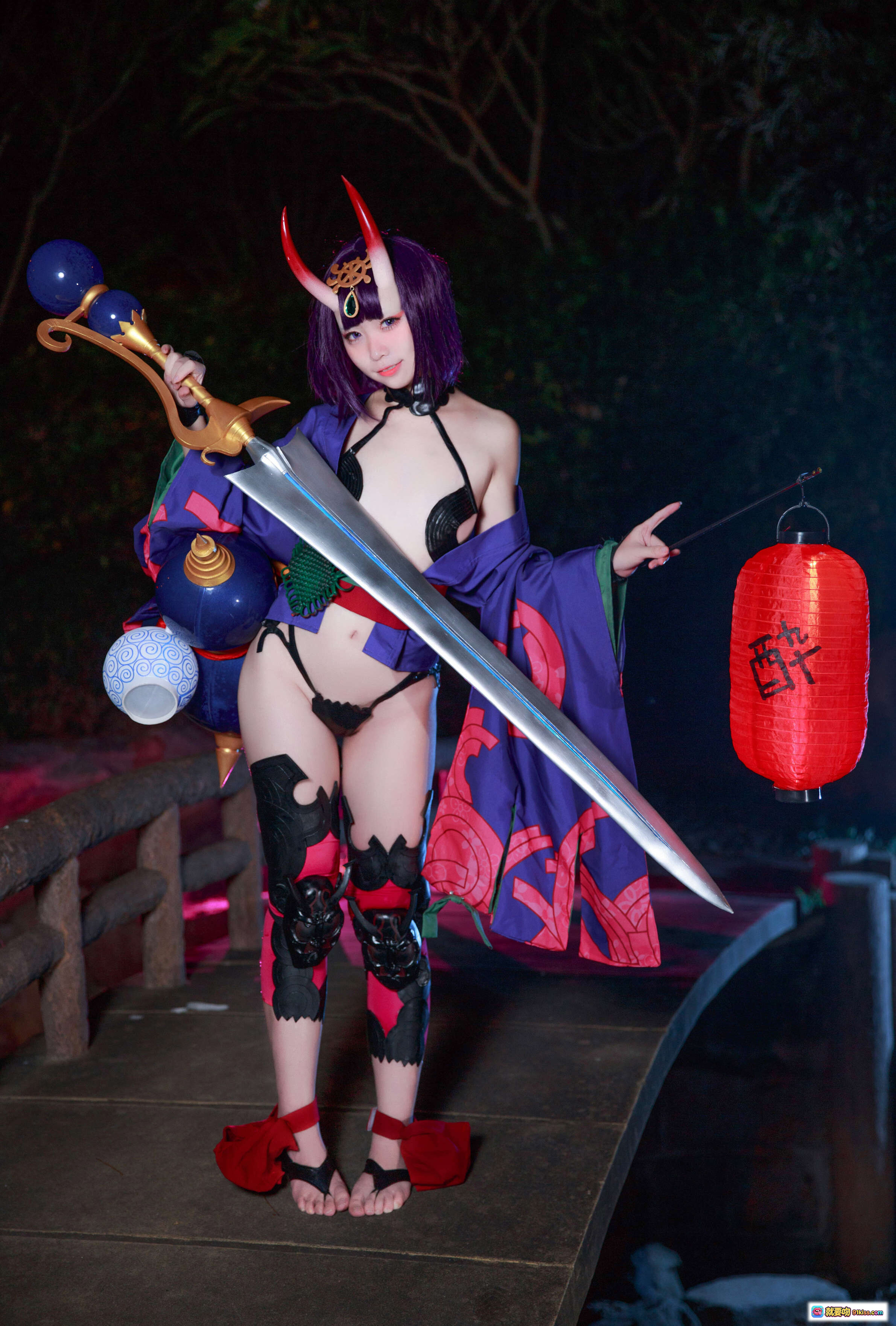 图片[7] - G44不会受伤 NO.002 酒吞童子 Cosplay 21P 88MB 草地写真 猫耳少女 粉紫系服装 户外自然风 搭配背包玩偶道具 - 就要吻