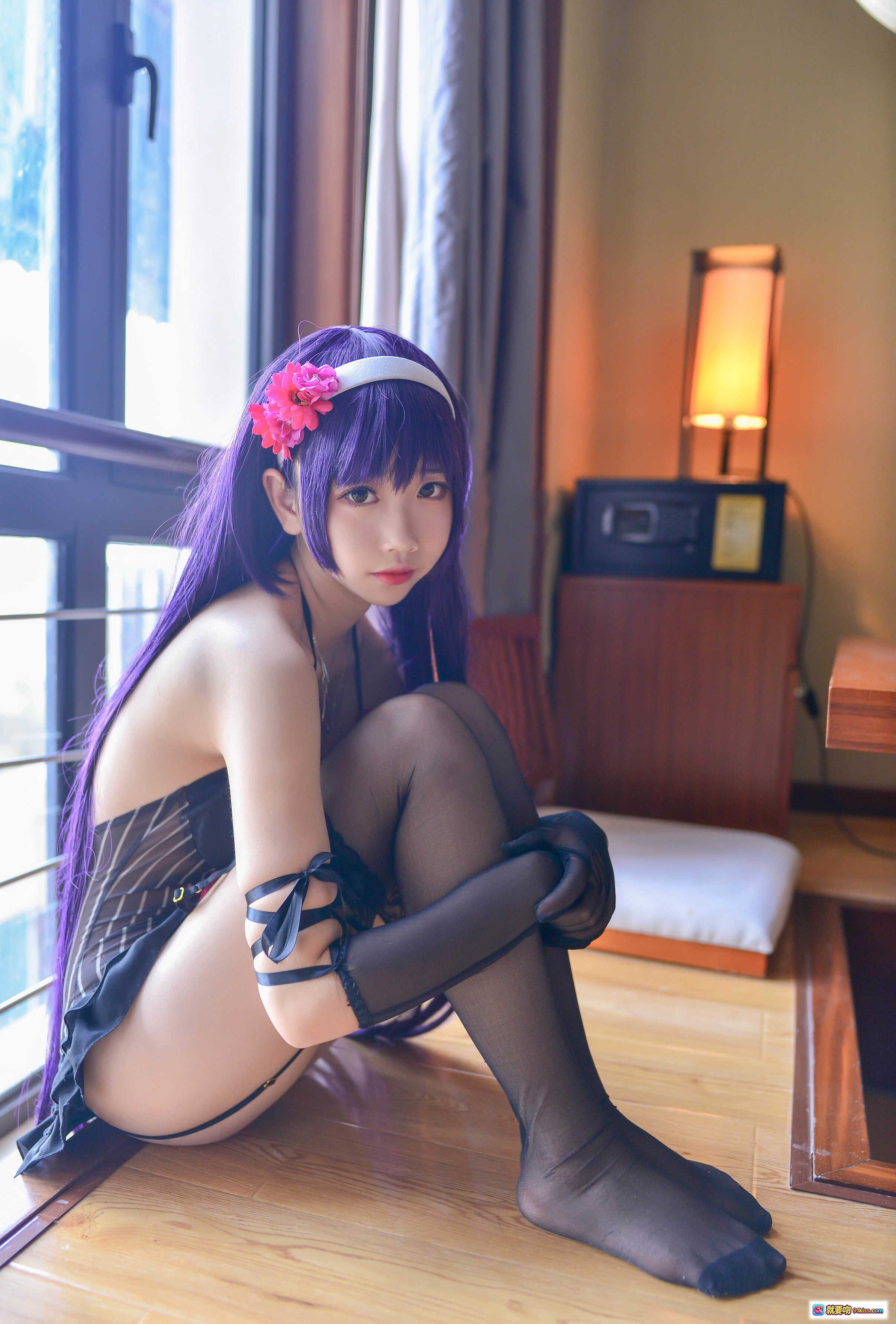 图片[8] - 雪琪SAMA NO.024 霞之丘诗羽Cosplay 紫发花饰黑丝内衣写真 17P高清美图 - 就要吻