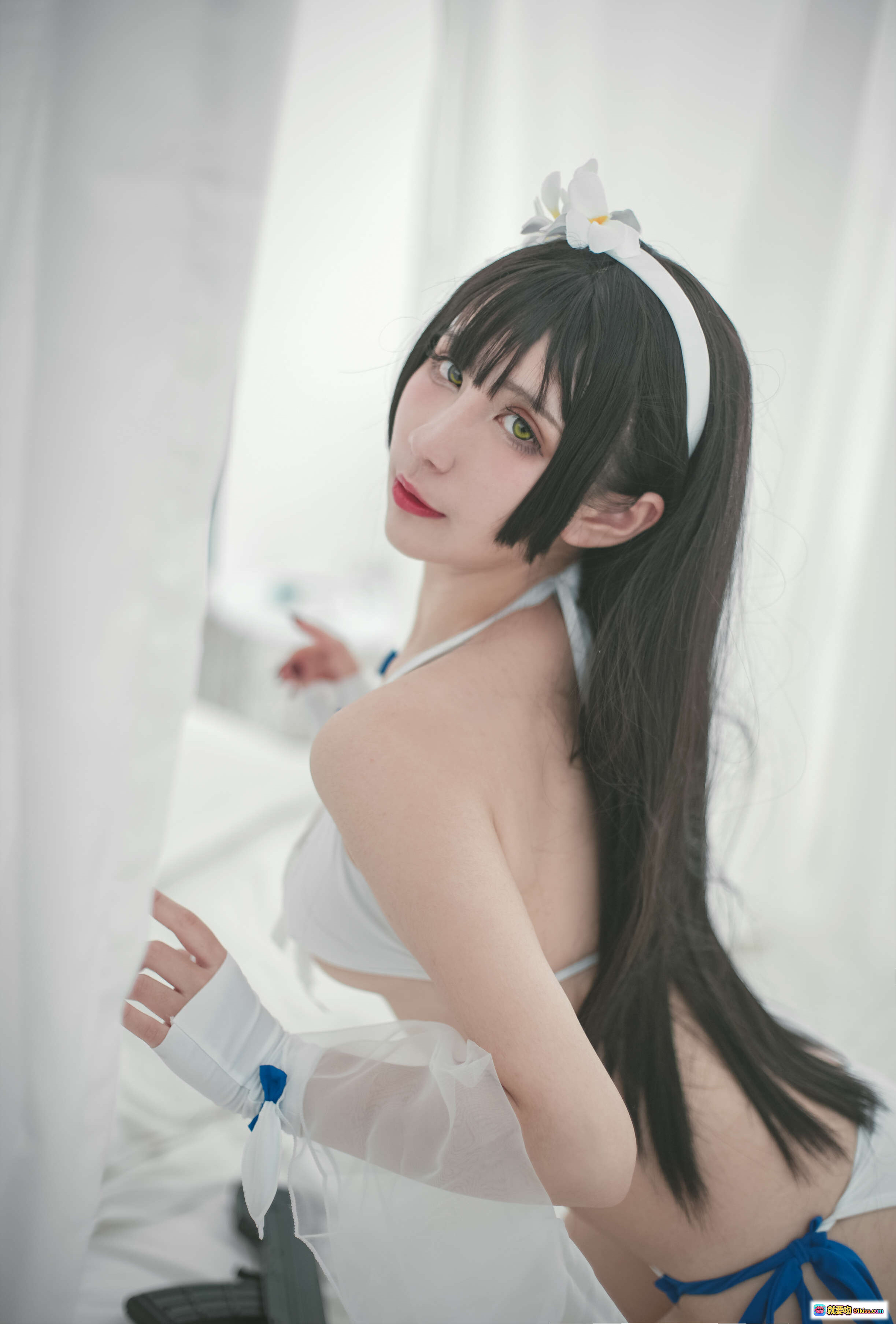 图片[6] - 九曲Jean NO.034 白色泳装cos写真 甜美花环造型 蓝白系比基尼 优雅跪姿美图 15P高清图集 - 就要吻