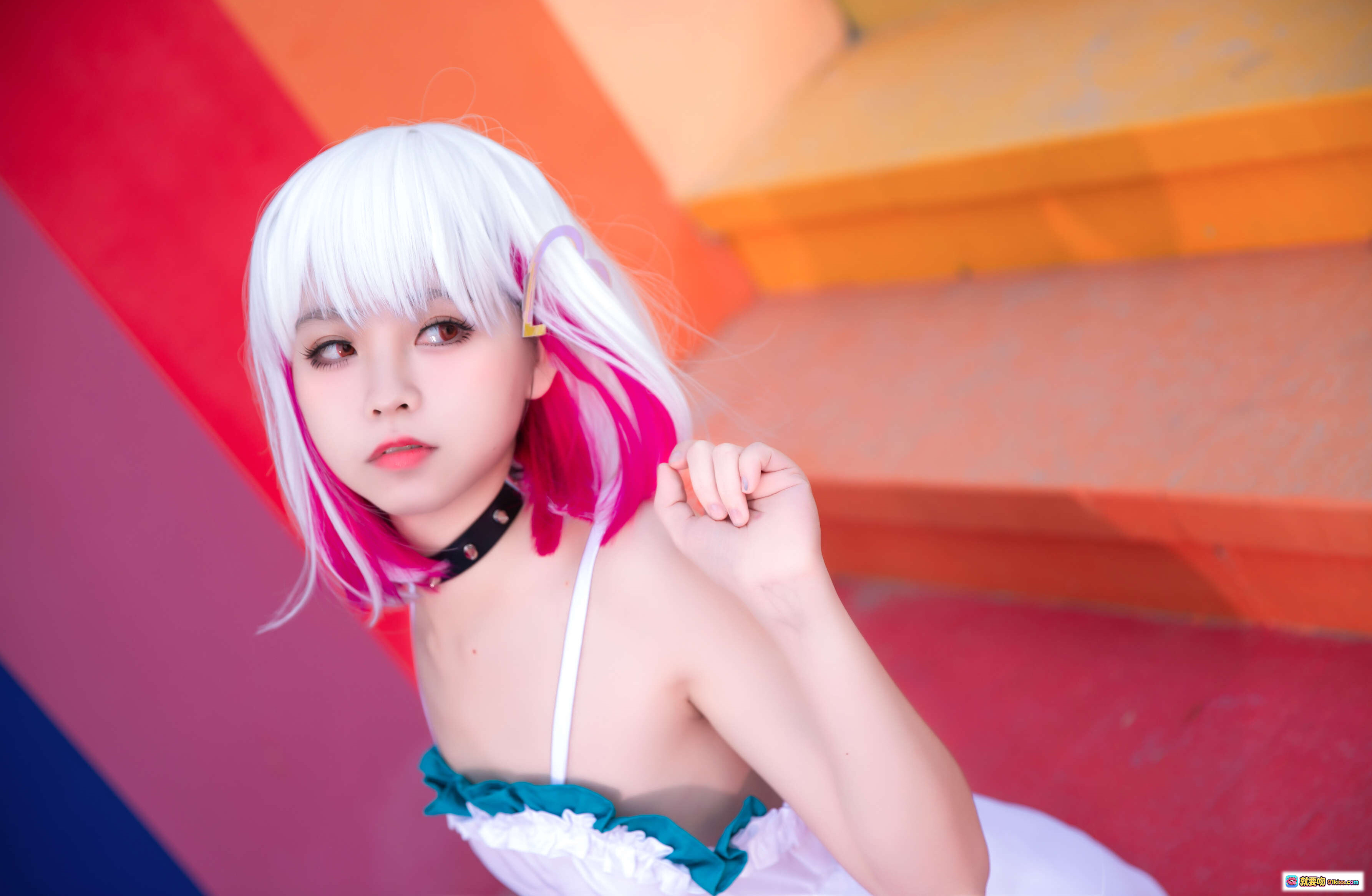 G44不会受伤 NO.035 珀尔诺 多娜多娜一起来做坏事吧 白发粉挑染 Cosplay 美少女 甜美系 服装精致 背景彩虹阶梯 拍摄高清 34P 236MB - 就要吻