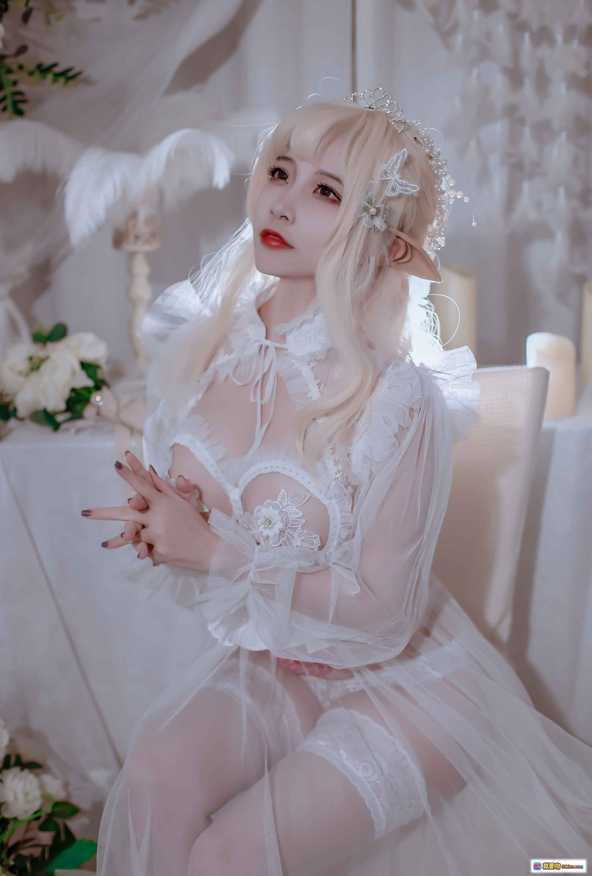 图片[2] - 二佐Nisa NO.105 私房精灵公主写真 白发精灵耳蕾丝内衣 粉色纹身美腿 60P高清图集 - 就要吻