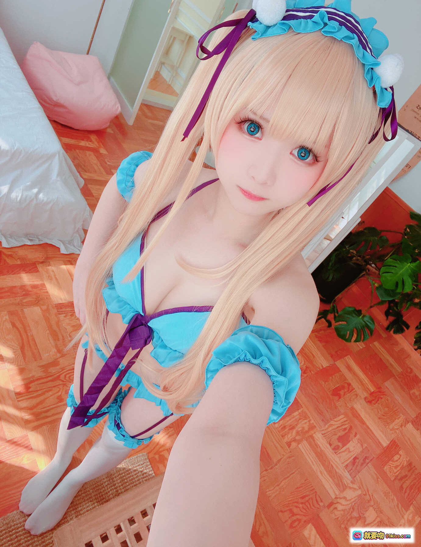 图片[4] - 霜月shimo NO.018 英梨梨睡衣Cosplay 17P高清写真 蓝紫蕾丝内衣 白床柔光美拍 二次元角色还原 - 就要吻