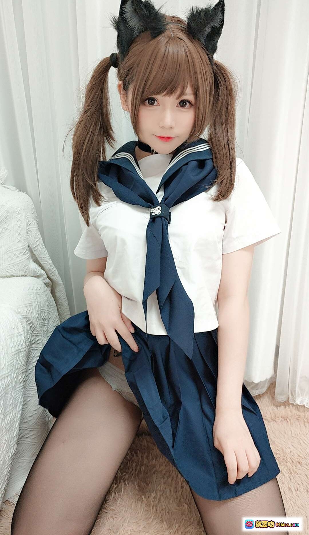 图片[7] - Nyako喵子NO.020水手服自拍黑丝猫耳双马尾楼梯写真26P高清美图 - 就要吻