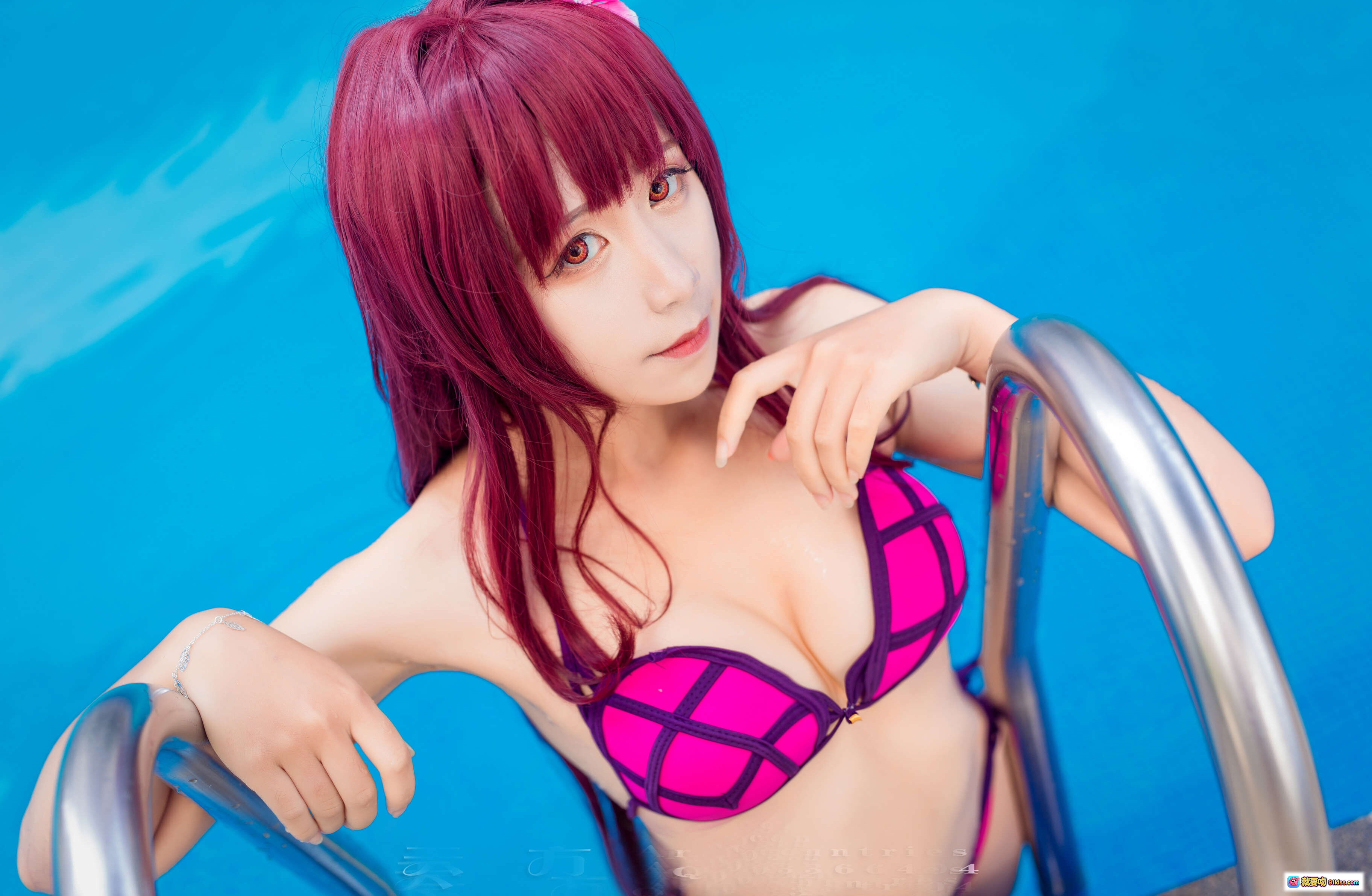 图片[5] - 九曲Jean NO.019 斯卡哈泳装Cosplay 红发少女粉紫比基尼沙滩写真 9P高清图集 - 就要吻