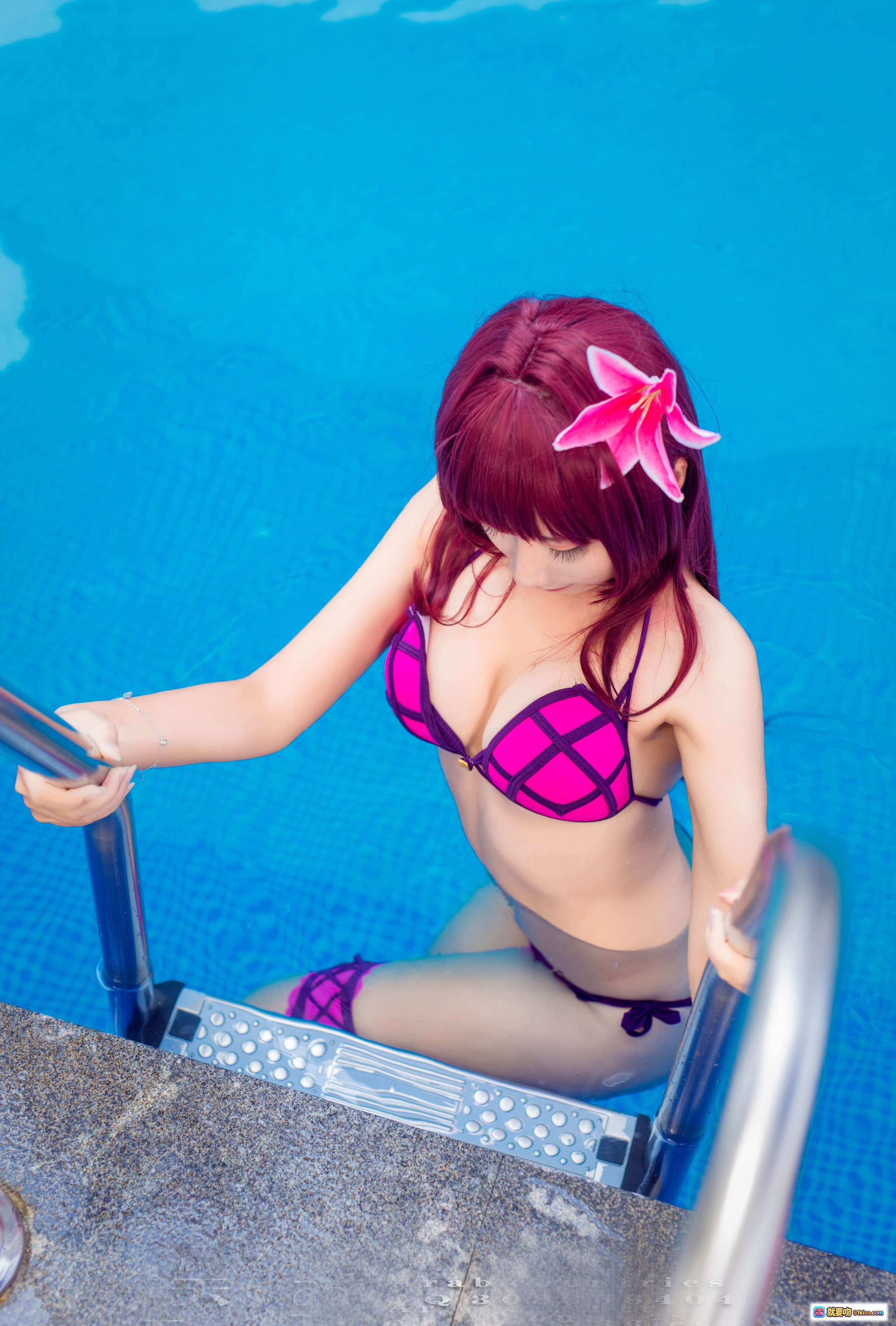 图片[3] - 九曲Jean NO.019 斯卡哈泳装Cosplay 红发少女粉紫比基尼沙滩写真 9P高清图集 - 就要吻