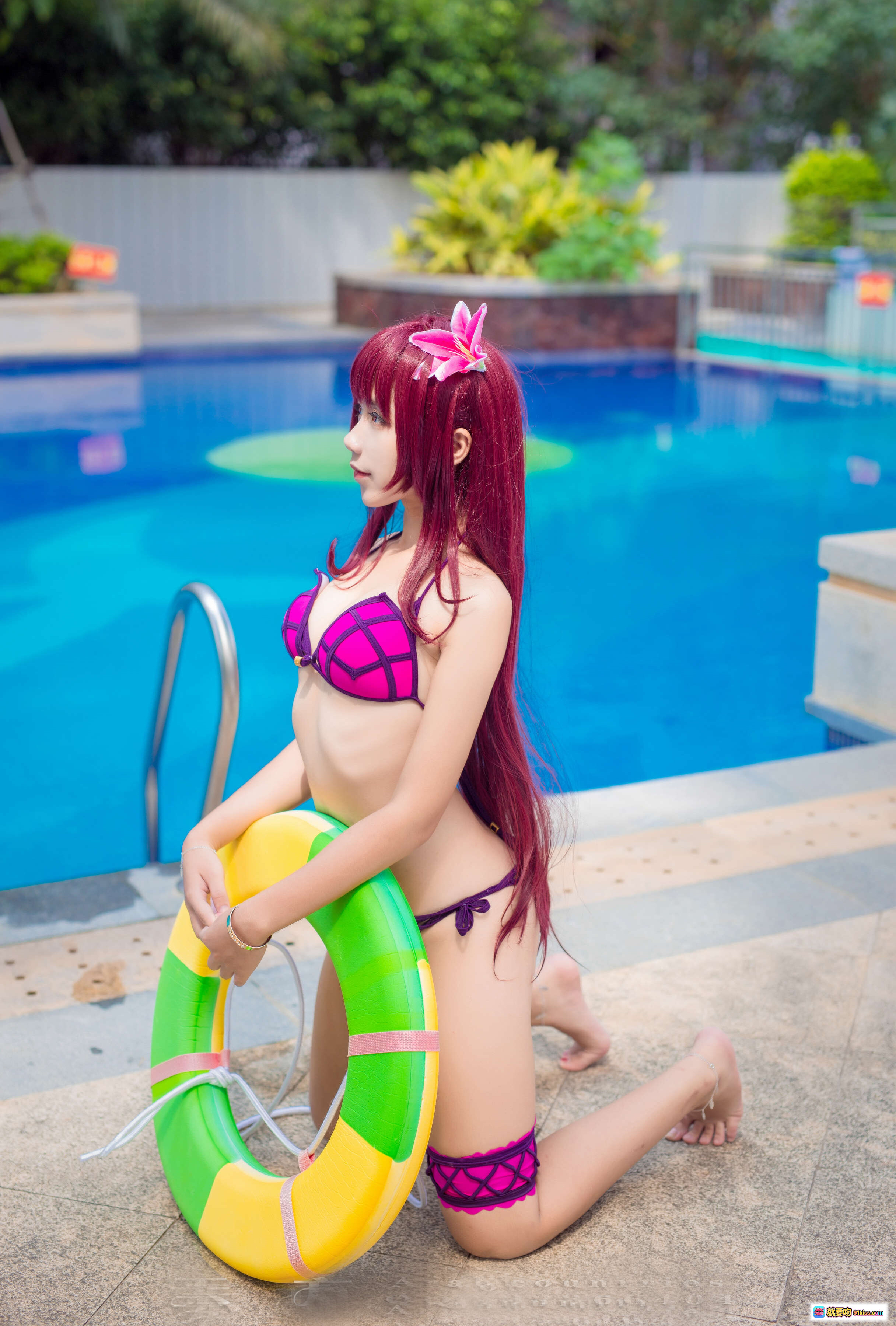 图片[9] - 九曲Jean NO.019 斯卡哈泳装Cosplay 红发少女粉紫比基尼沙滩写真 9P高清图集 - 就要吻