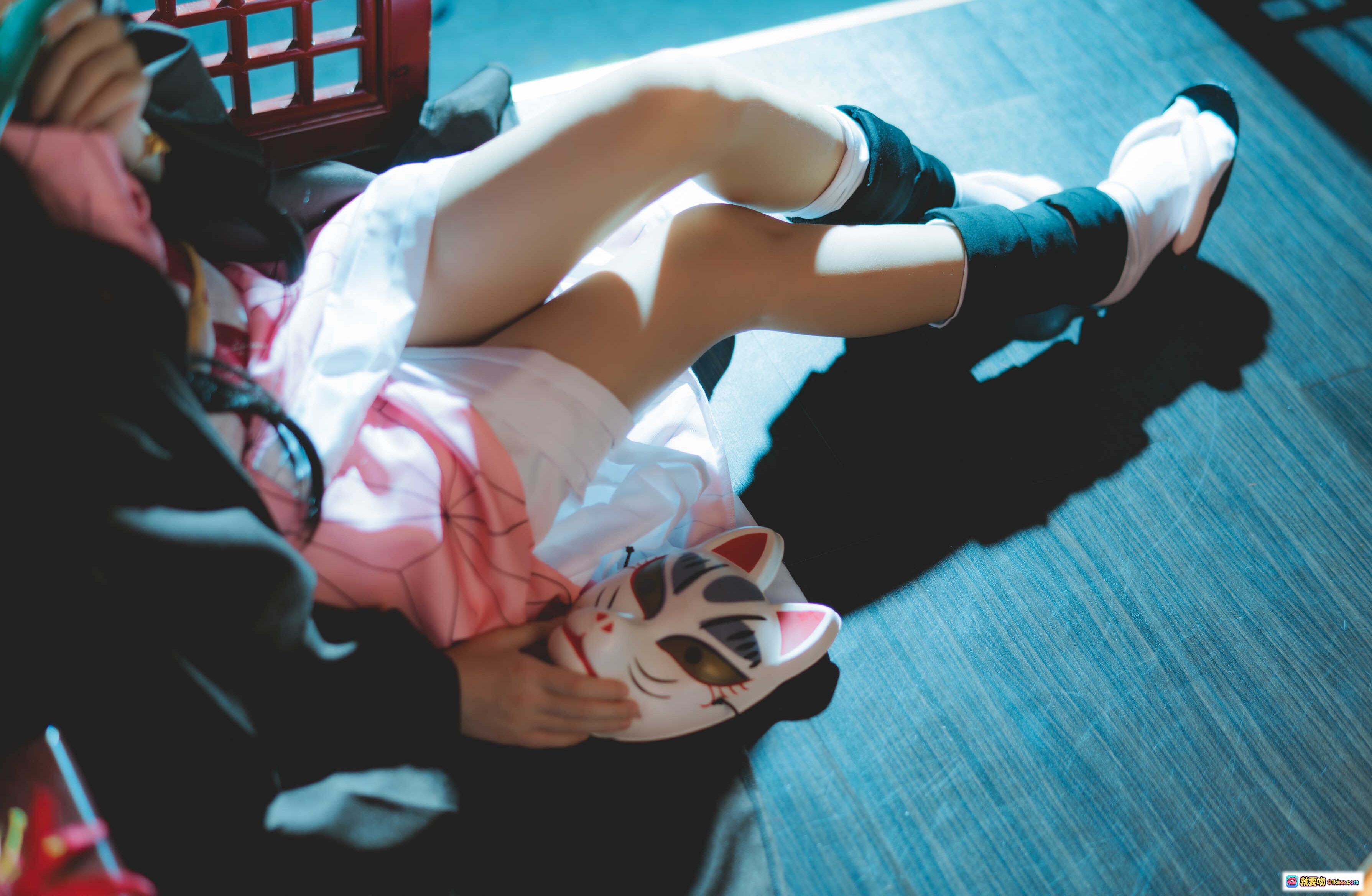 图片[10] - 桜桃喵056灶门祢豆子Cosplay写真｜黑发粉裙竹筒嘴饰日式和风美少女摄影集 - 就要吻