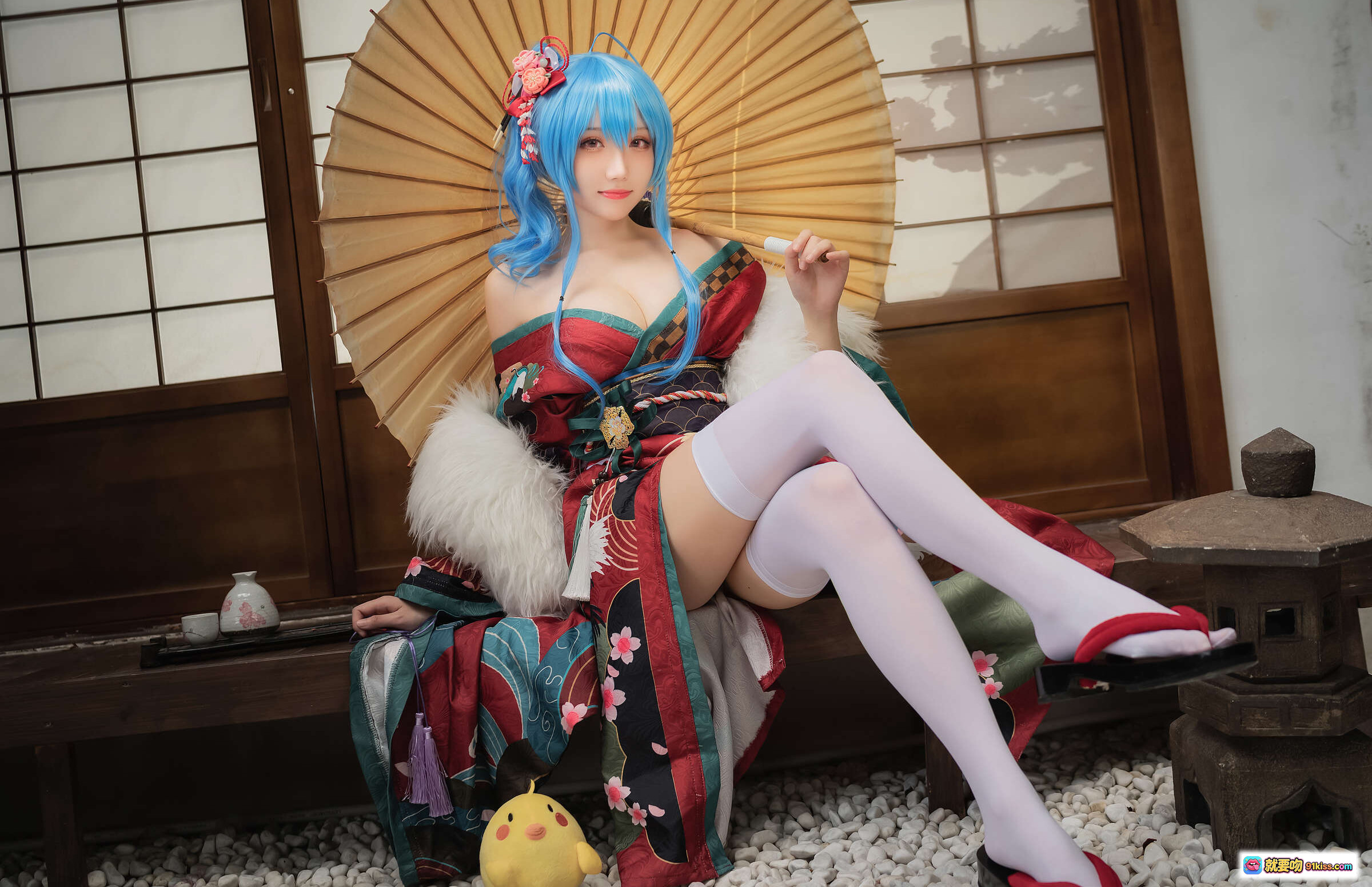 图片[3] - 瓜希酱NO.018圣路易斯月下之饮Cosplay写真 蓝发和风少女 白丝美腿 日式庭院场景 精美和服造型 14P高清图集 - 就要吻