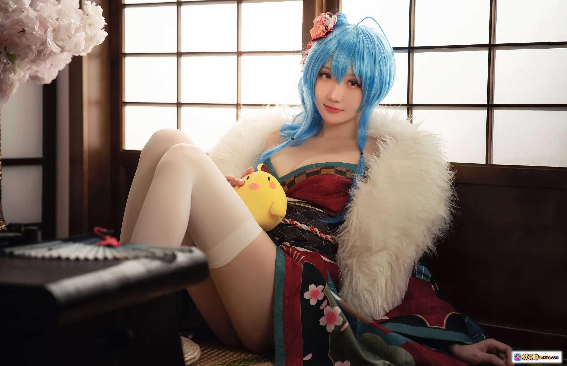 图片[6] - 瓜希酱NO.018圣路易斯月下之饮Cosplay写真 蓝发和风少女 白丝美腿 日式庭院场景 精美和服造型 14P高清图集 - 就要吻
