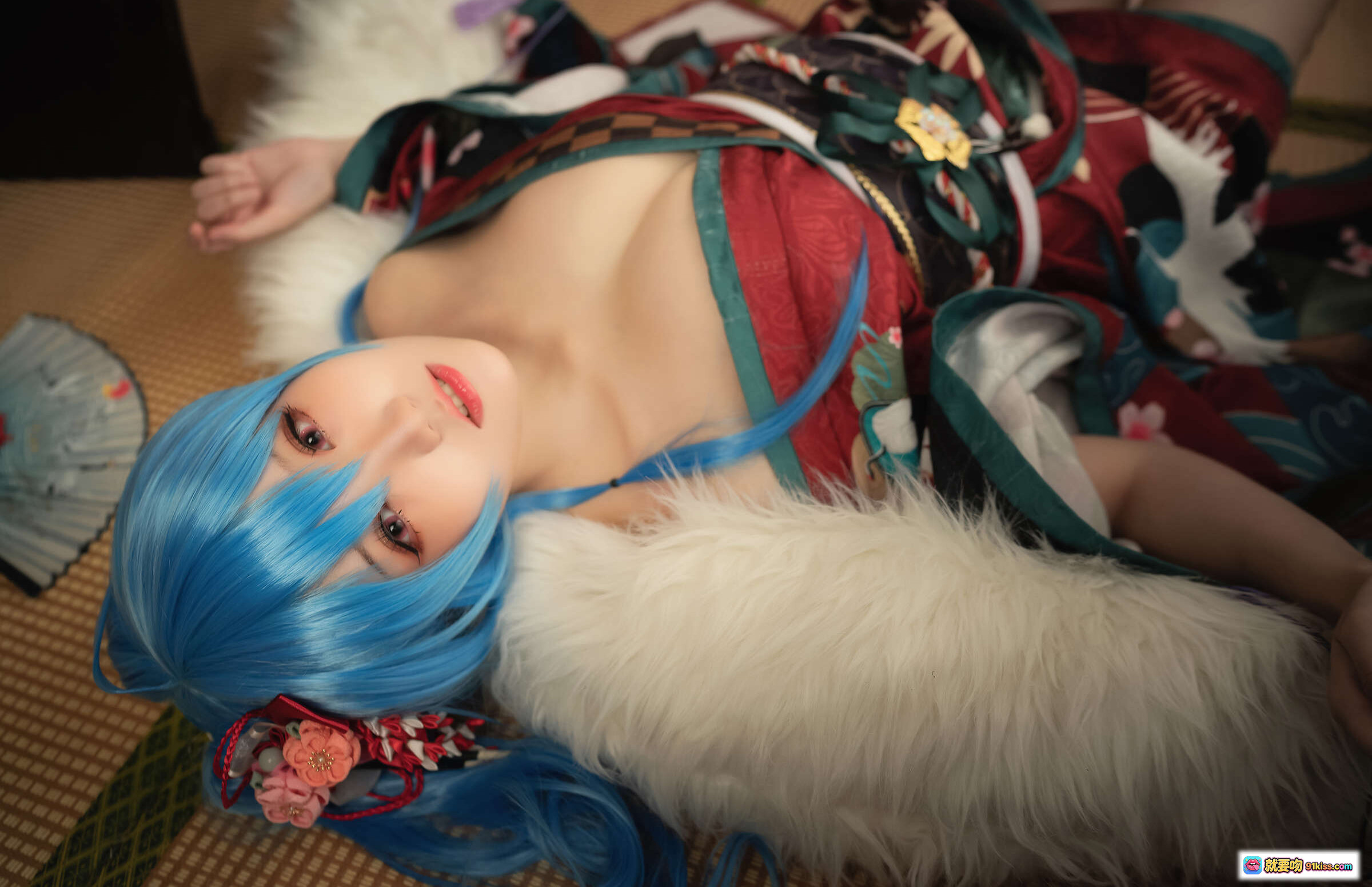 图片[4] - 瓜希酱NO.018圣路易斯月下之饮Cosplay写真 蓝发和风少女 白丝美腿 日式庭院场景 精美和服造型 14P高清图集 - 就要吻
