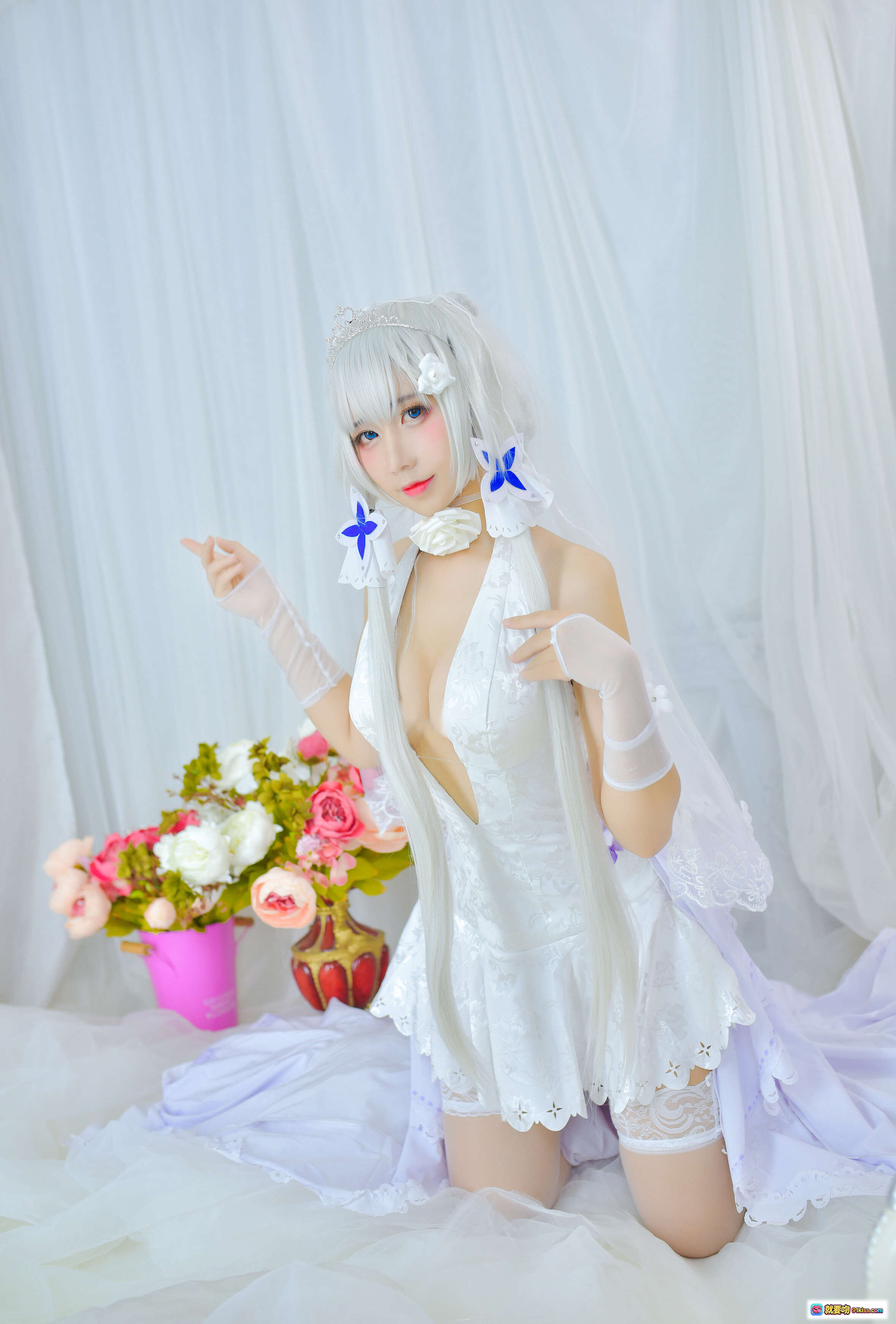 图片[8] - 九曲Jean NO.008 碧海航线 花嫁光辉 白色蕾丝吊带袜 透明手套 婚纱写真 纯欲风 美腿特写 柔光摄影 优雅少女风 - 就要吻