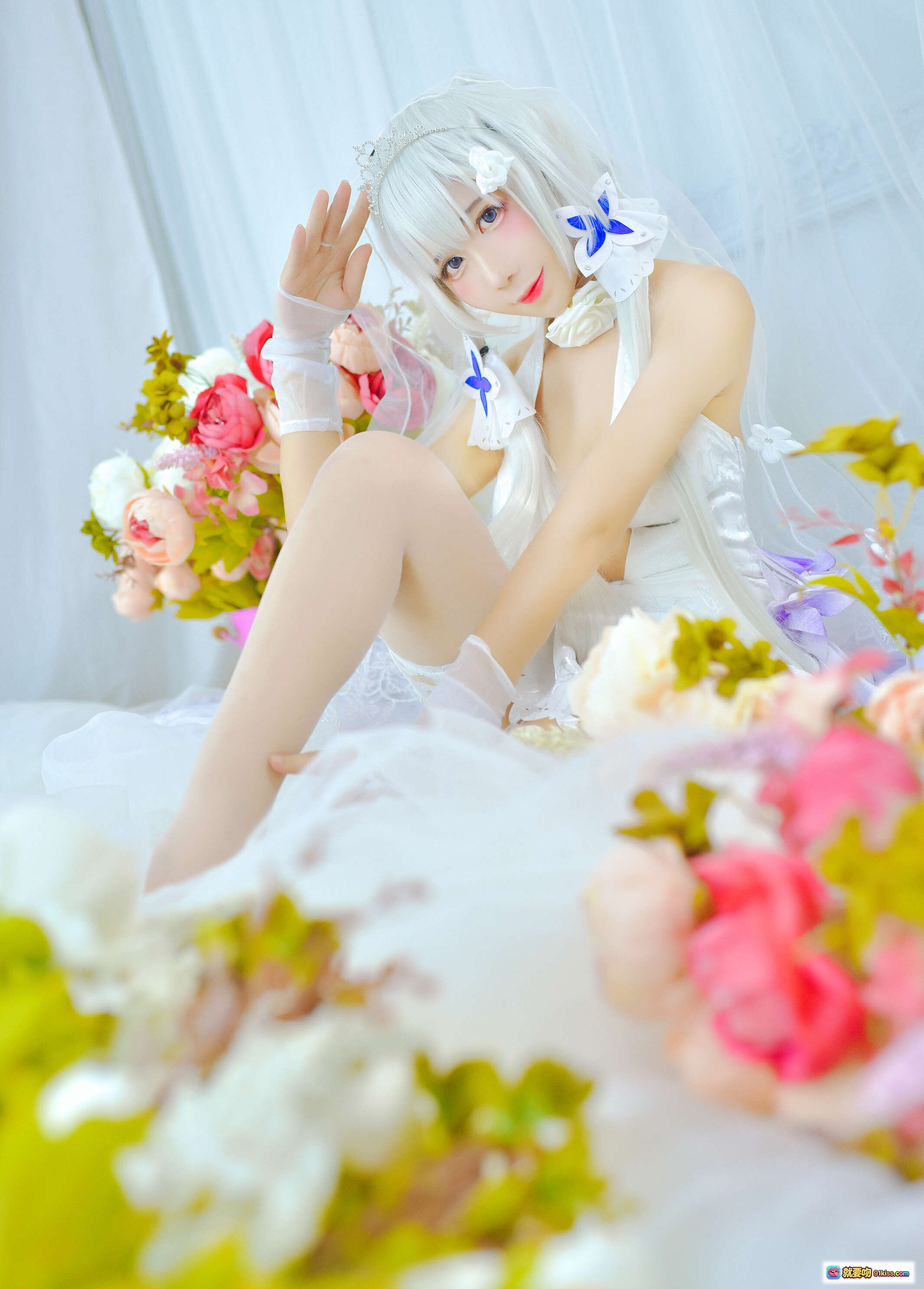 图片[2] - 九曲Jean NO.008 碧海航线 花嫁光辉 白色蕾丝吊带袜 透明手套 婚纱写真 纯欲风 美腿特写 柔光摄影 优雅少女风 - 就要吻