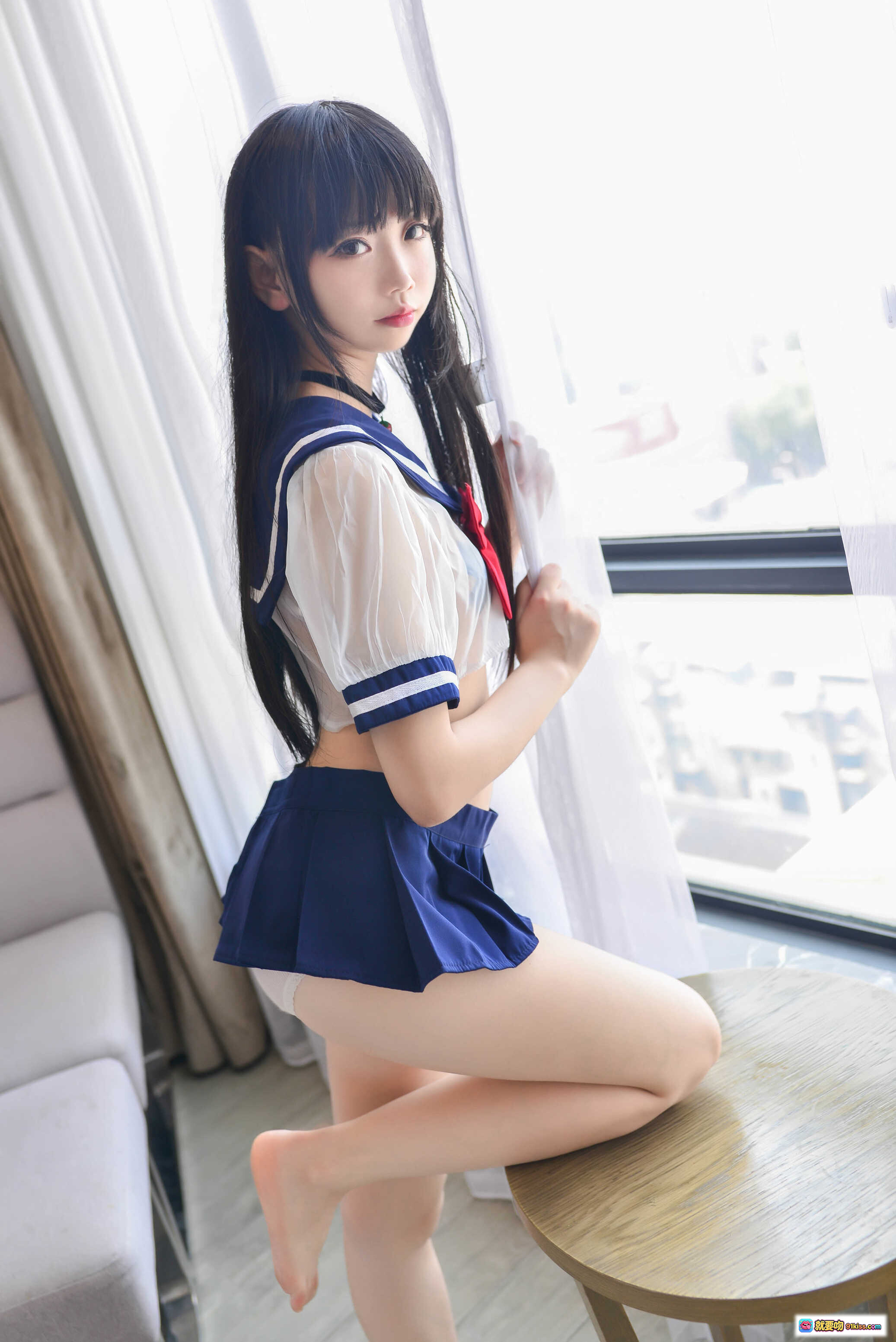 图片[9] - 雪琪SAMA NO.021 透明JK制服少女写真 20P高清图集 黑发齐刘海甜美私房照 室内床边坐姿温柔氛围感 - 就要吻