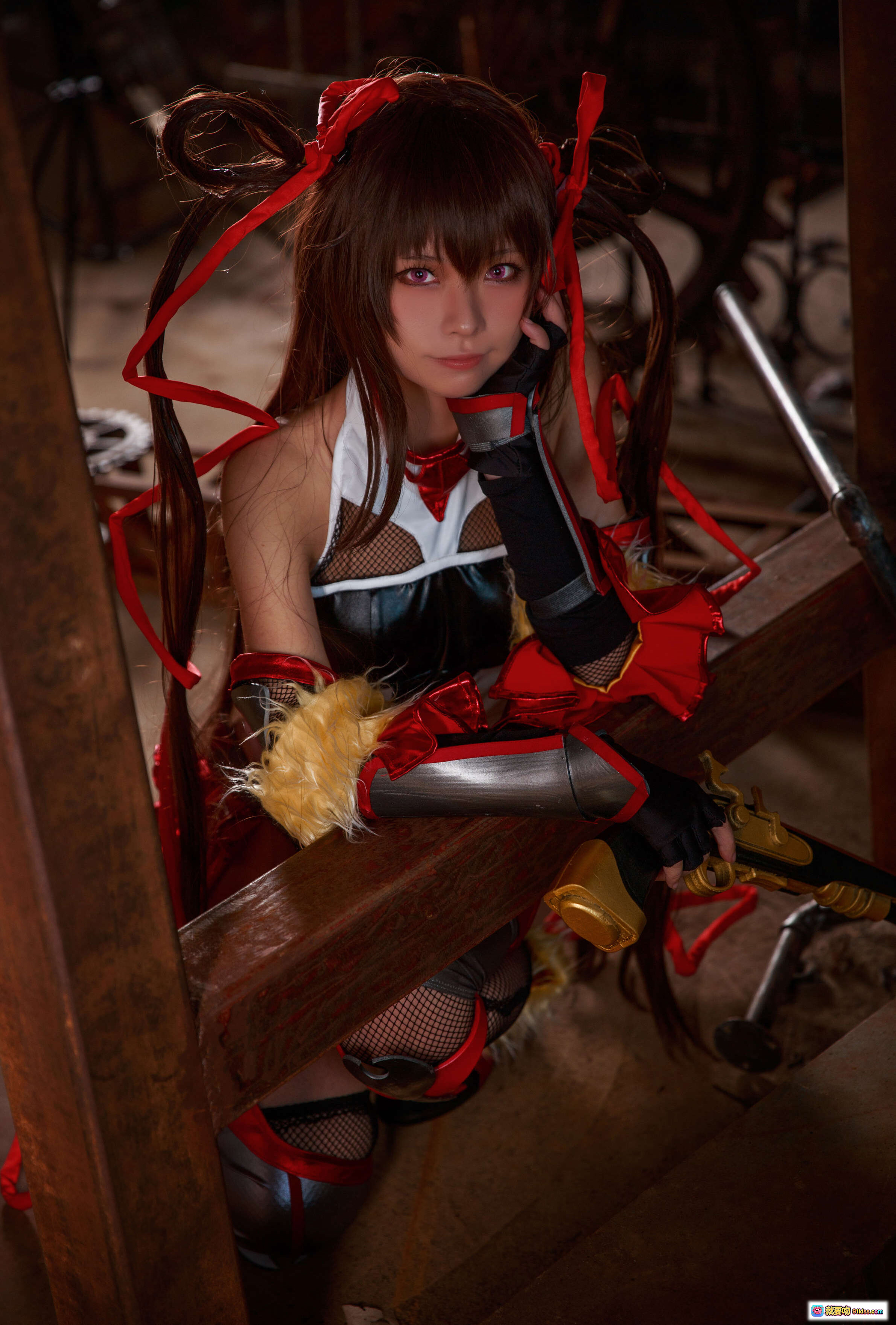 图片[8] - G44不会受伤 NO.005 对魔忍雪风 Cosplay写真 16P 47MB 红黑战衣 双枪造型 废墟楼梯场景 高清美图 - 就要吻