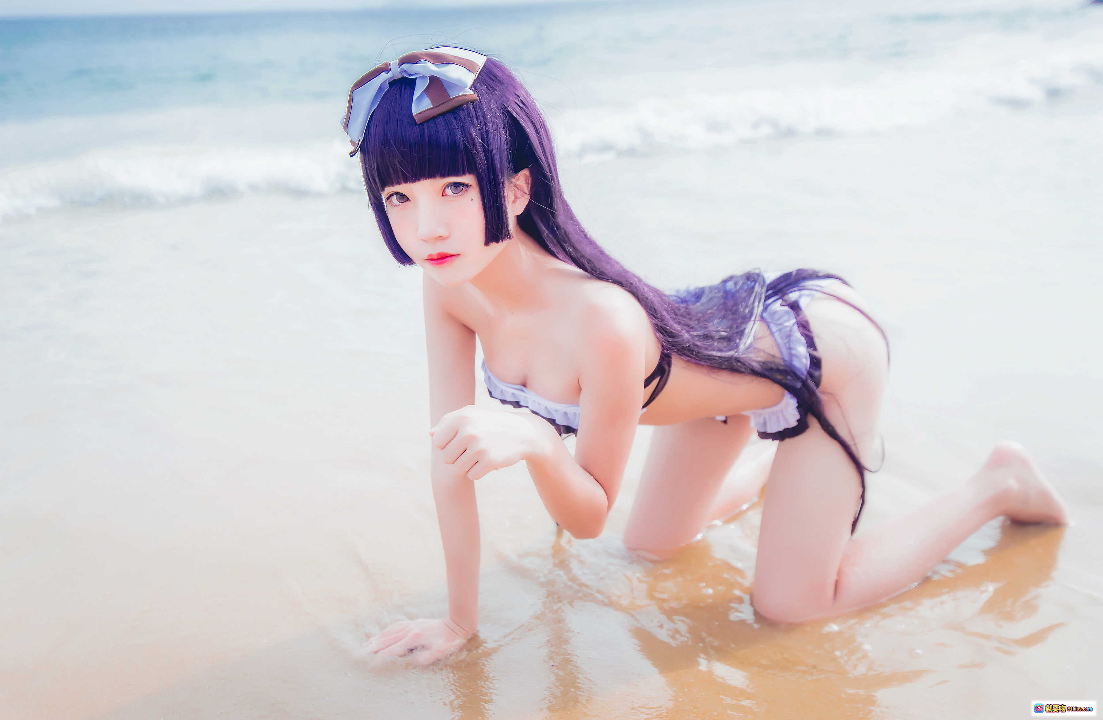 图片[5] - 桜桃喵059五更琉璃泳装Cosplay海边写真 紫发少女比基尼沙滩风情21P高清图集 - 就要吻