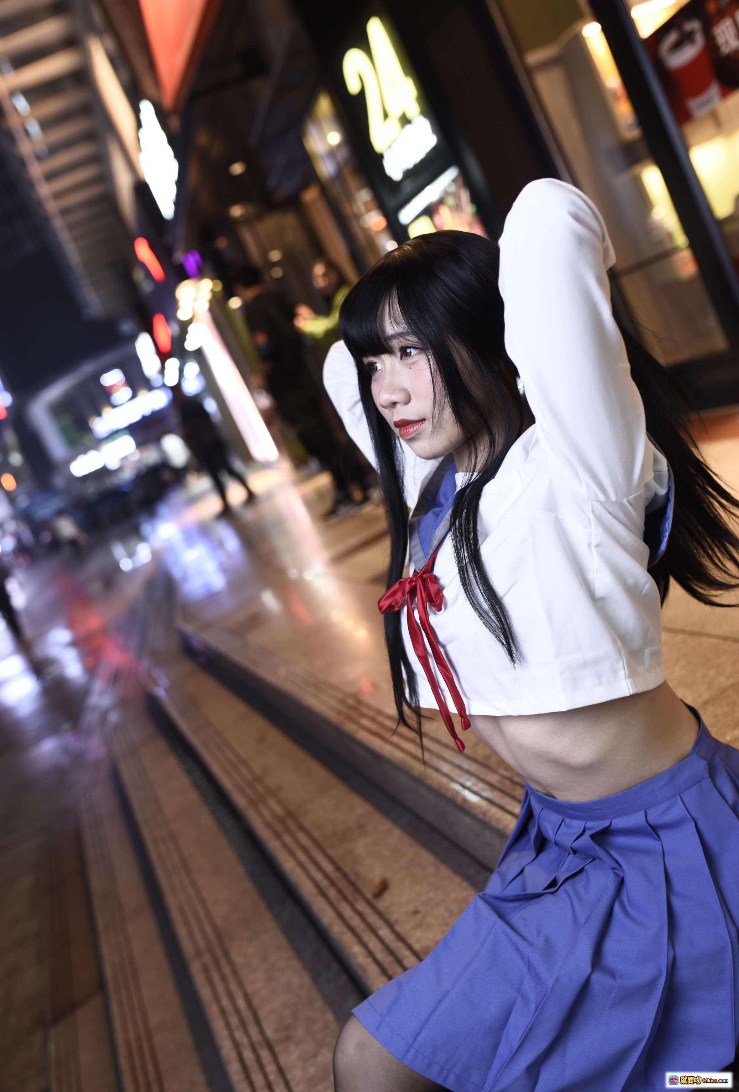 图片[6] - 九曲Jean NO.011 雨伞JK写真夜景街拍清纯少女制服美图21P高质摄影 - 就要吻