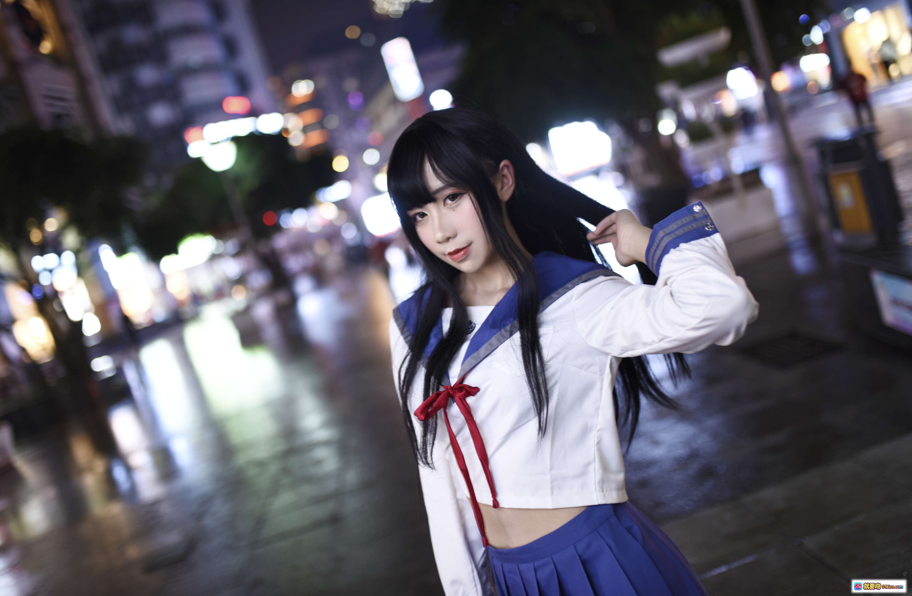 图片[4] - 九曲Jean NO.011 雨伞JK写真夜景街拍清纯少女制服美图21P高质摄影 - 就要吻