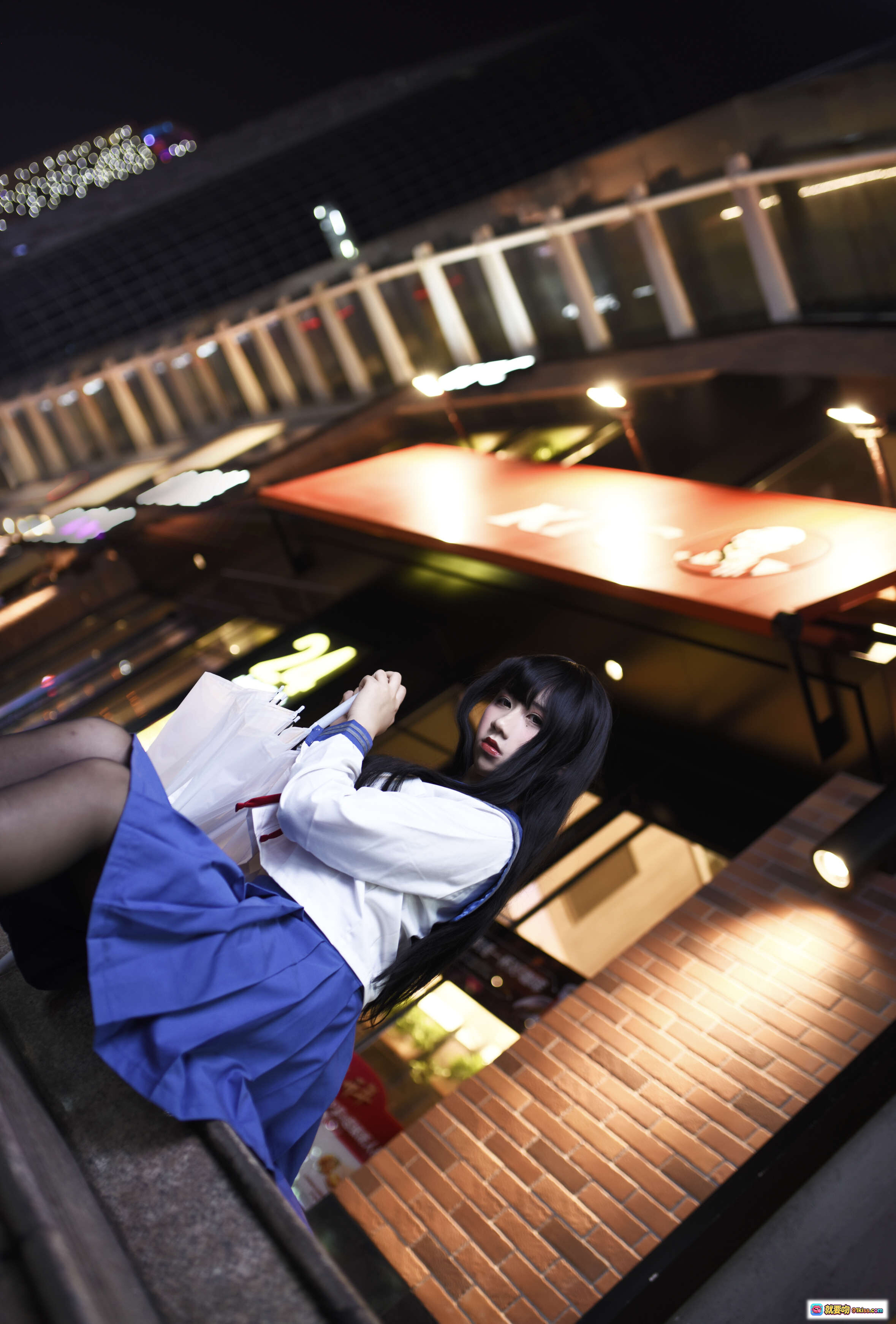 图片[3] - 九曲Jean NO.011 雨伞JK写真夜景街拍清纯少女制服美图21P高质摄影 - 就要吻