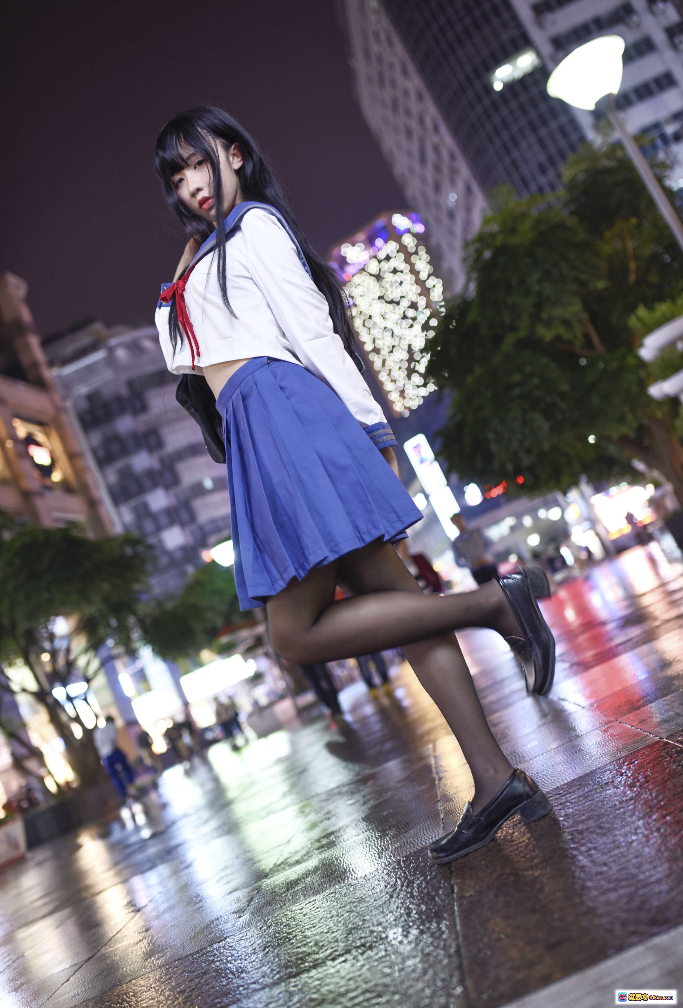 图片[10] - 九曲Jean NO.011 雨伞JK写真夜景街拍清纯少女制服美图21P高质摄影 - 就要吻
