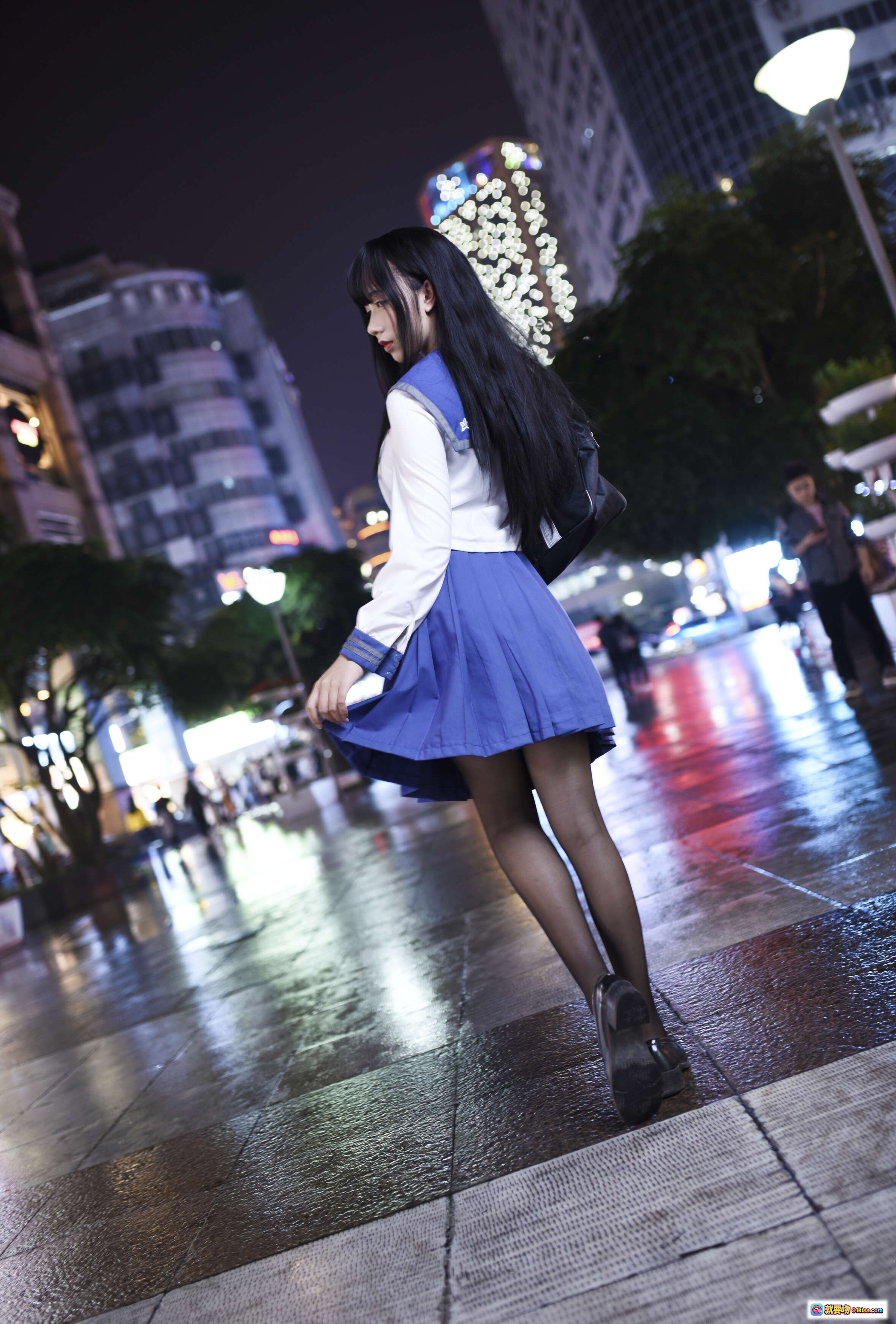 图片[9] - 九曲Jean NO.011 雨伞JK写真夜景街拍清纯少女制服美图21P高质摄影 - 就要吻