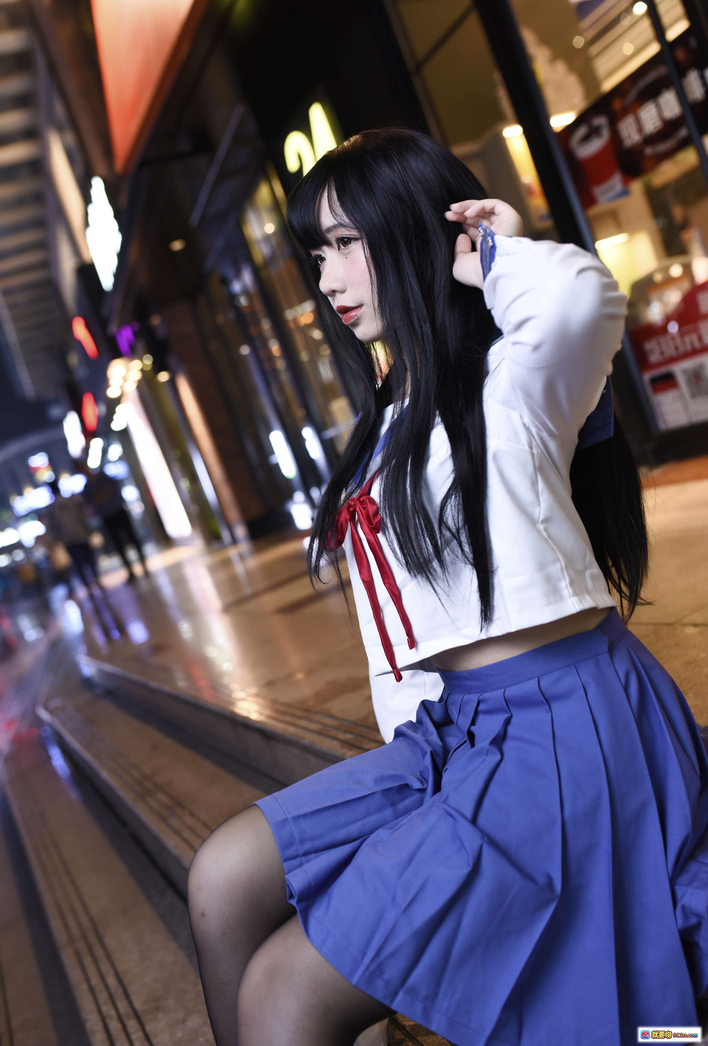 图片[8] - 九曲Jean NO.011 雨伞JK写真夜景街拍清纯少女制服美图21P高质摄影 - 就要吻