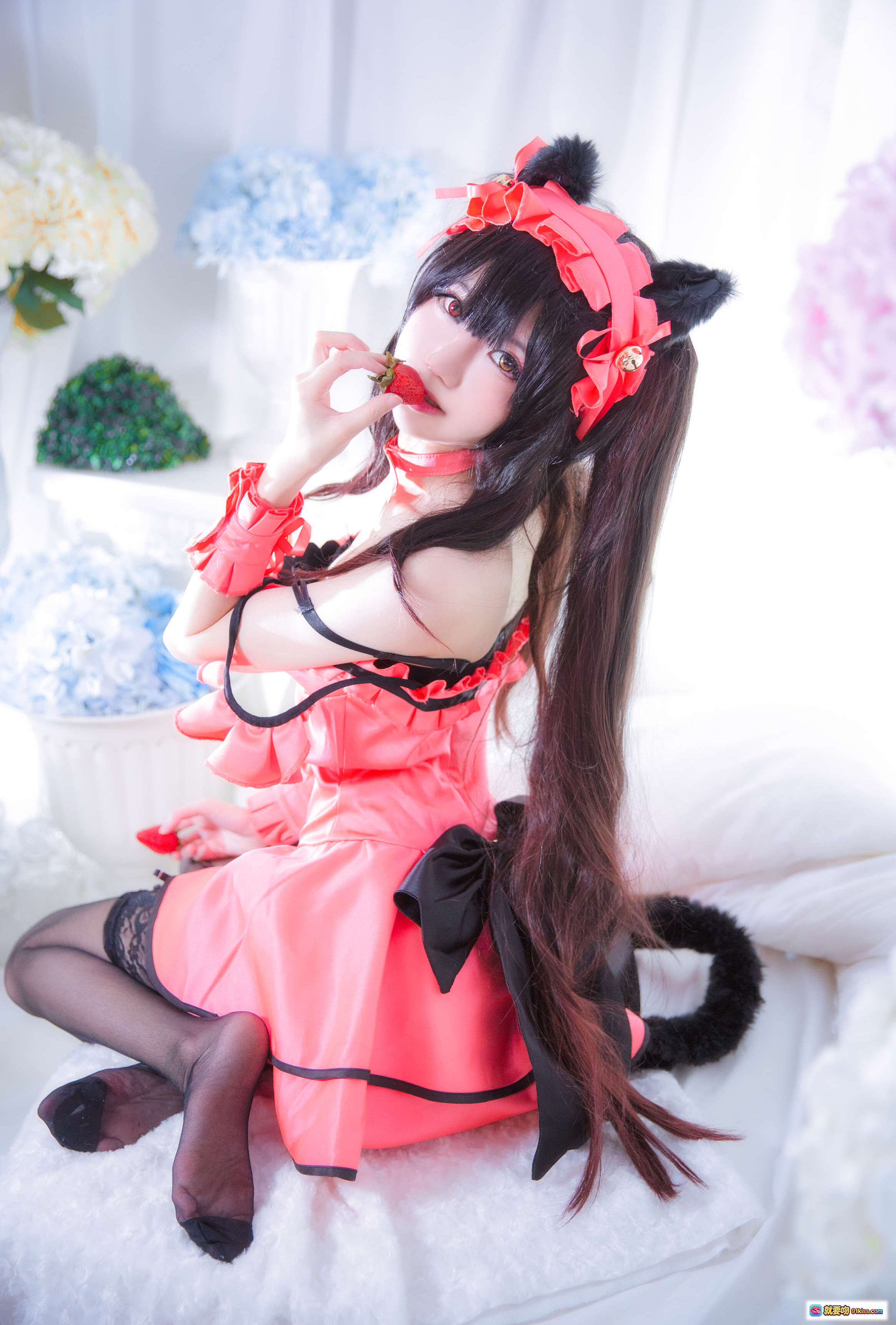 图片[8] - Sally Dorasnow NO.007 Kurumi Tokisaki Cosplay 粉红女仆装 黑丝蕾丝边 猫耳发饰 床上写真 53P高清图集 - 就要吻