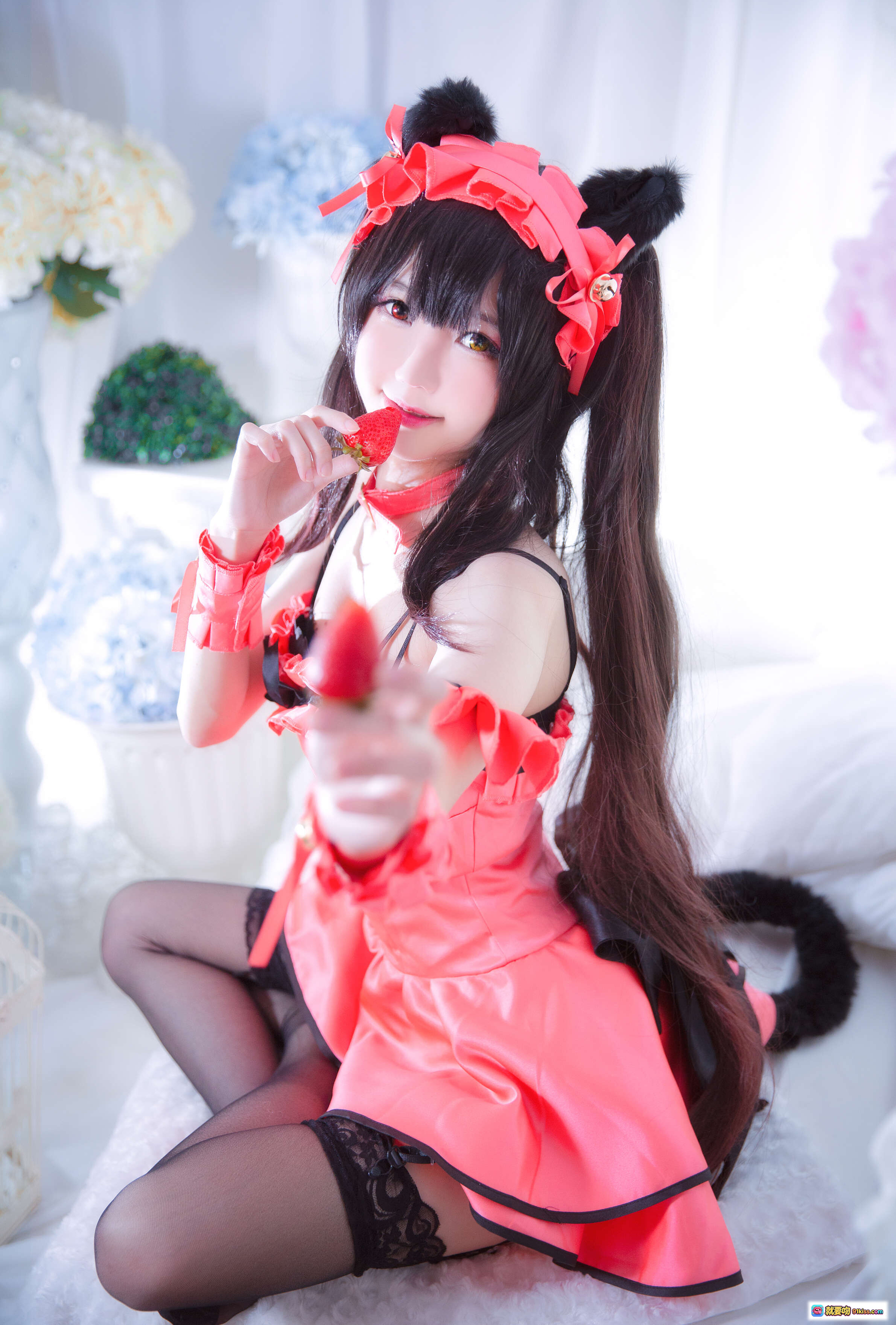 图片[6] - Sally Dorasnow NO.007 Kurumi Tokisaki Cosplay 粉红女仆装 黑丝蕾丝边 猫耳发饰 床上写真 53P高清图集 - 就要吻