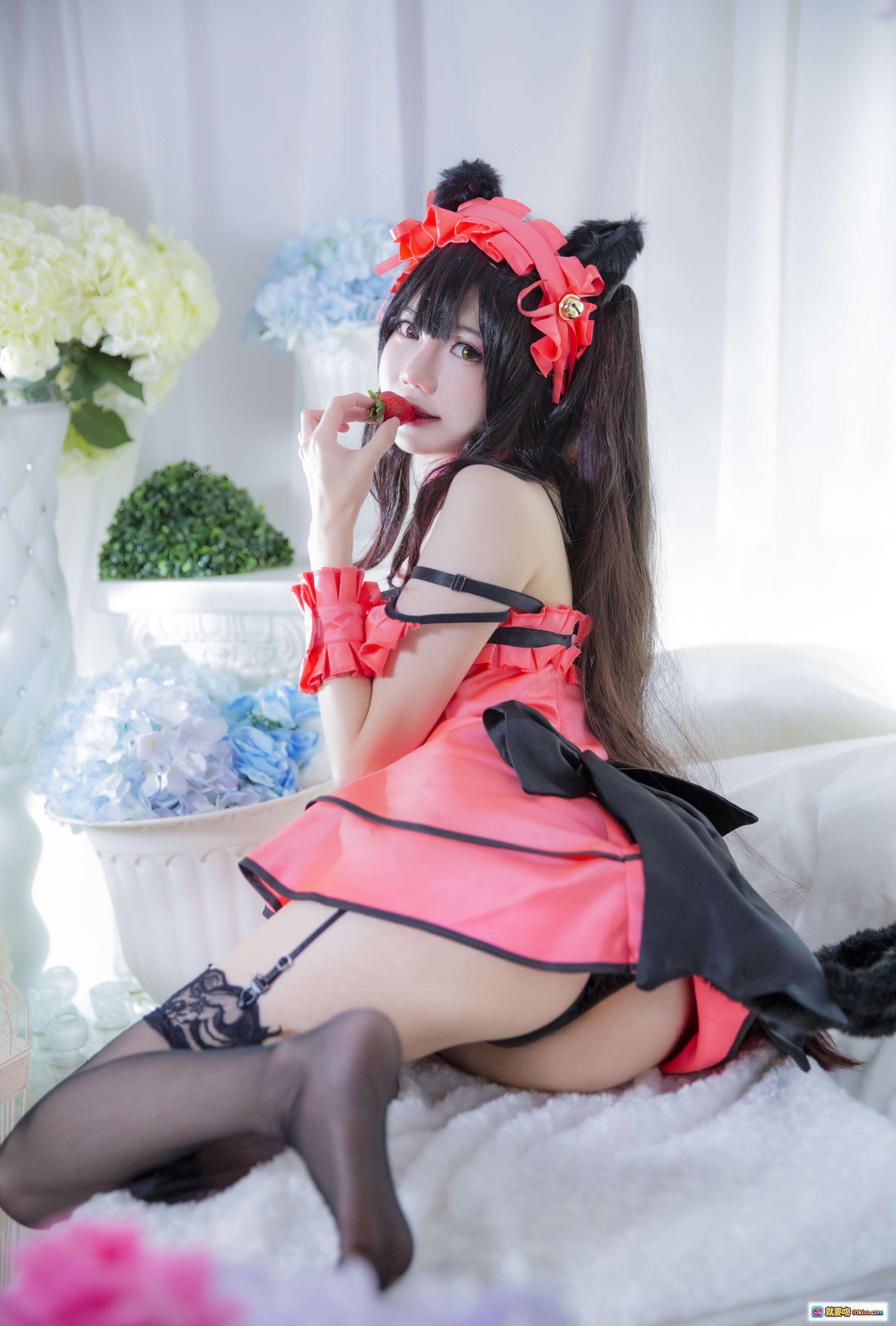 图片[7] - Sally Dorasnow NO.007 Kurumi Tokisaki Cosplay 粉红女仆装 黑丝蕾丝边 猫耳发饰 床上写真 53P高清图集 - 就要吻