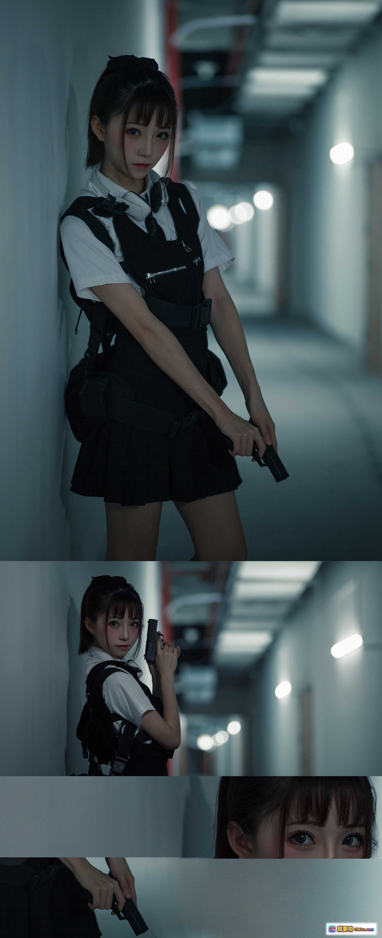 图片[8] - Kitaro绮太郎NO.037束手就擒Cosplay写真｜校园风短裙黑靴走廊蹲姿摄影集 - 就要吻