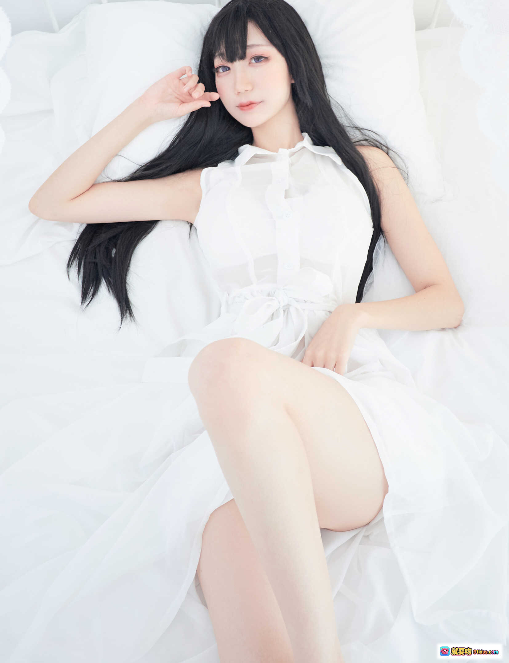 图片[7] - 周叽可爱兔兔NO.018恶魔姐姐白裙写真 甜美黑发少女纯欲风床照 清新唯美氛围感私房摄影 - 就要吻