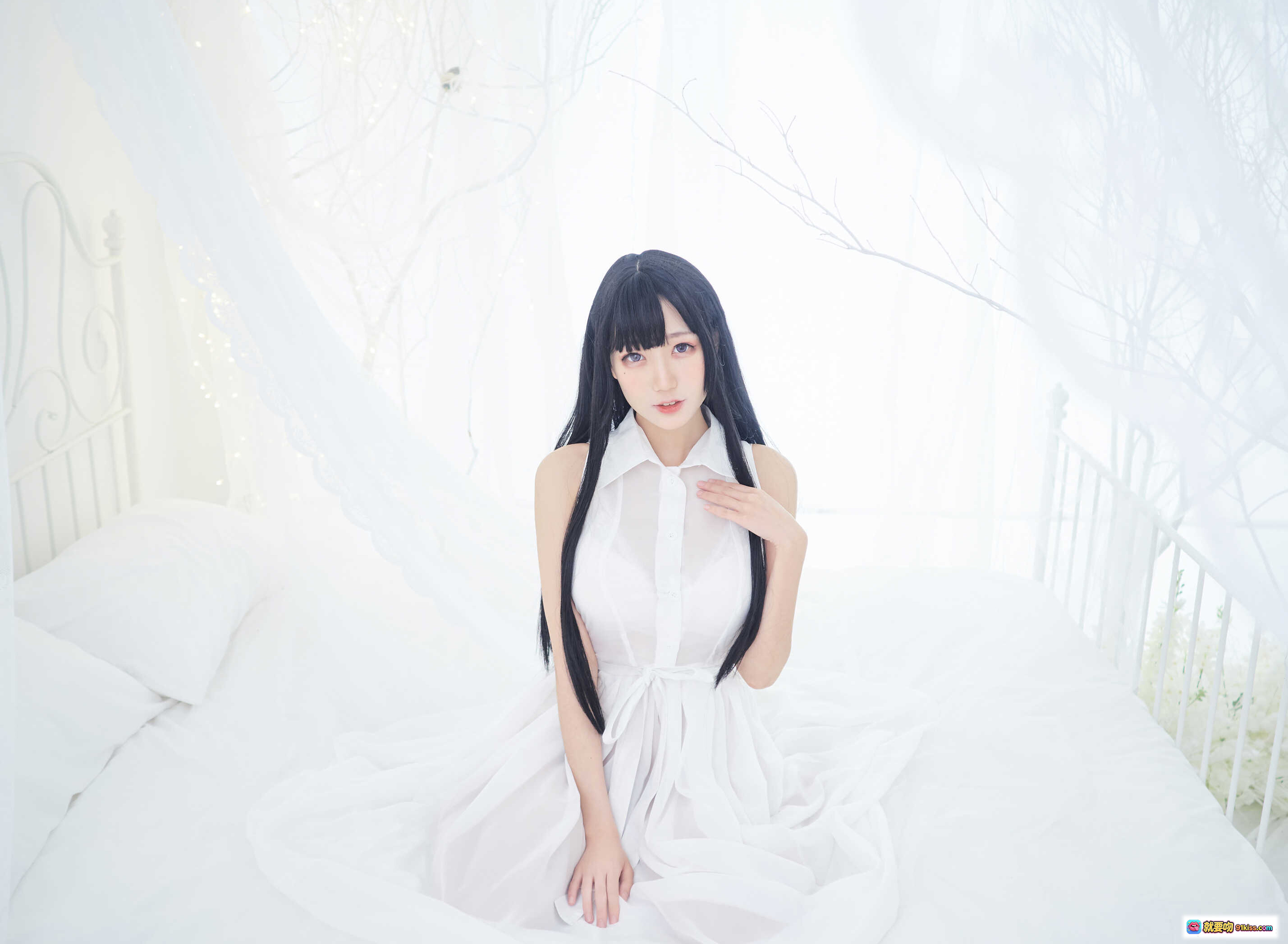 图片[6] - 周叽可爱兔兔NO.018恶魔姐姐白裙写真 甜美黑发少女纯欲风床照 清新唯美氛围感私房摄影 - 就要吻