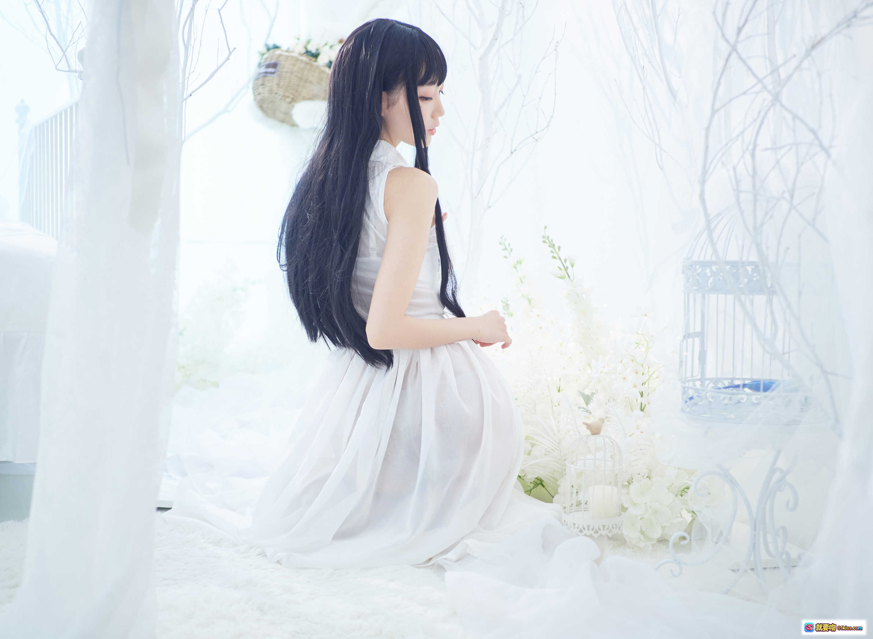 图片[3] - 周叽可爱兔兔NO.018恶魔姐姐白裙写真 甜美黑发少女纯欲风床照 清新唯美氛围感私房摄影 - 就要吻