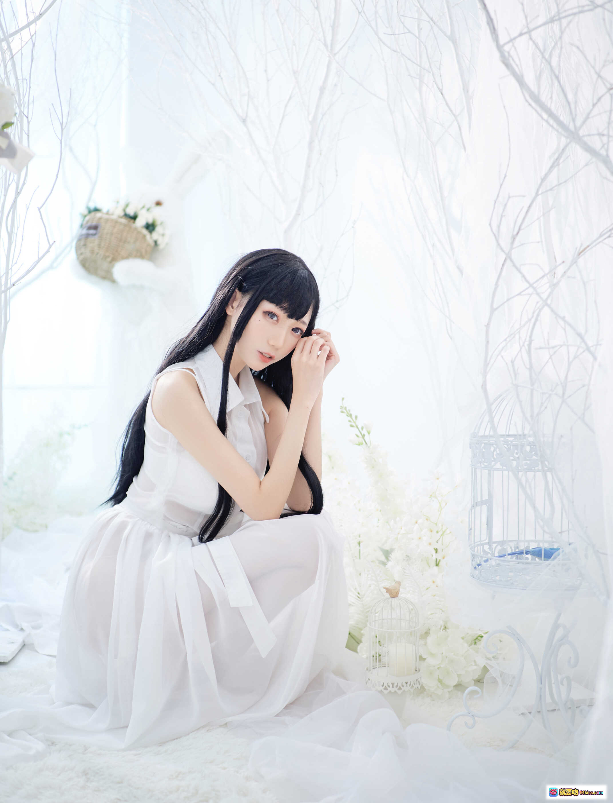 图片[5] - 周叽可爱兔兔NO.018恶魔姐姐白裙写真 甜美黑发少女纯欲风床照 清新唯美氛围感私房摄影 - 就要吻