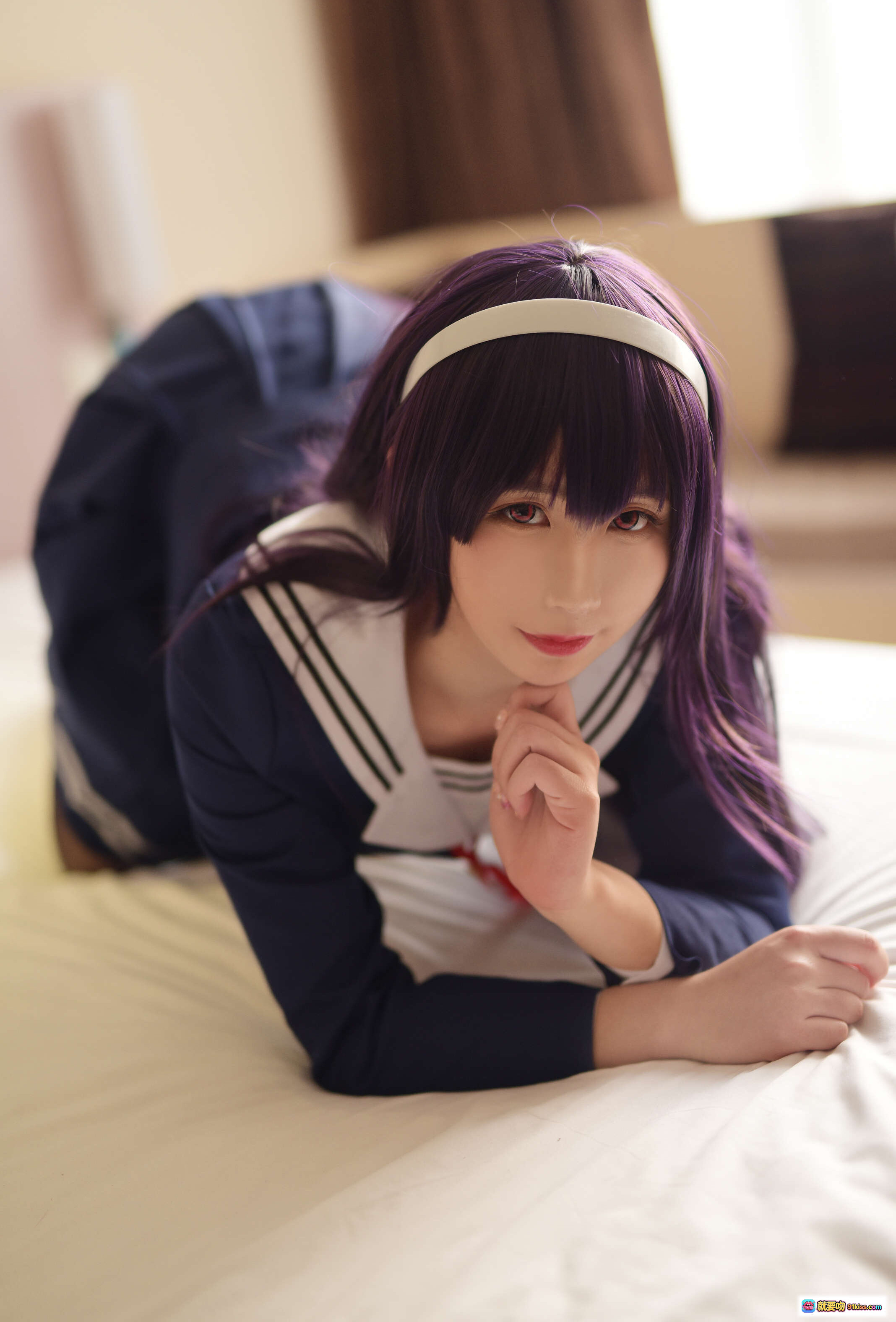 图片[2] - 九曲Jean NO.027 霞之丘诗羽 JK制服写真 21P 75MB 紫发少女 白色发带 黑丝美腿 室内窗边姿势 甜美校园风 Cosplay摄影 - 就要吻