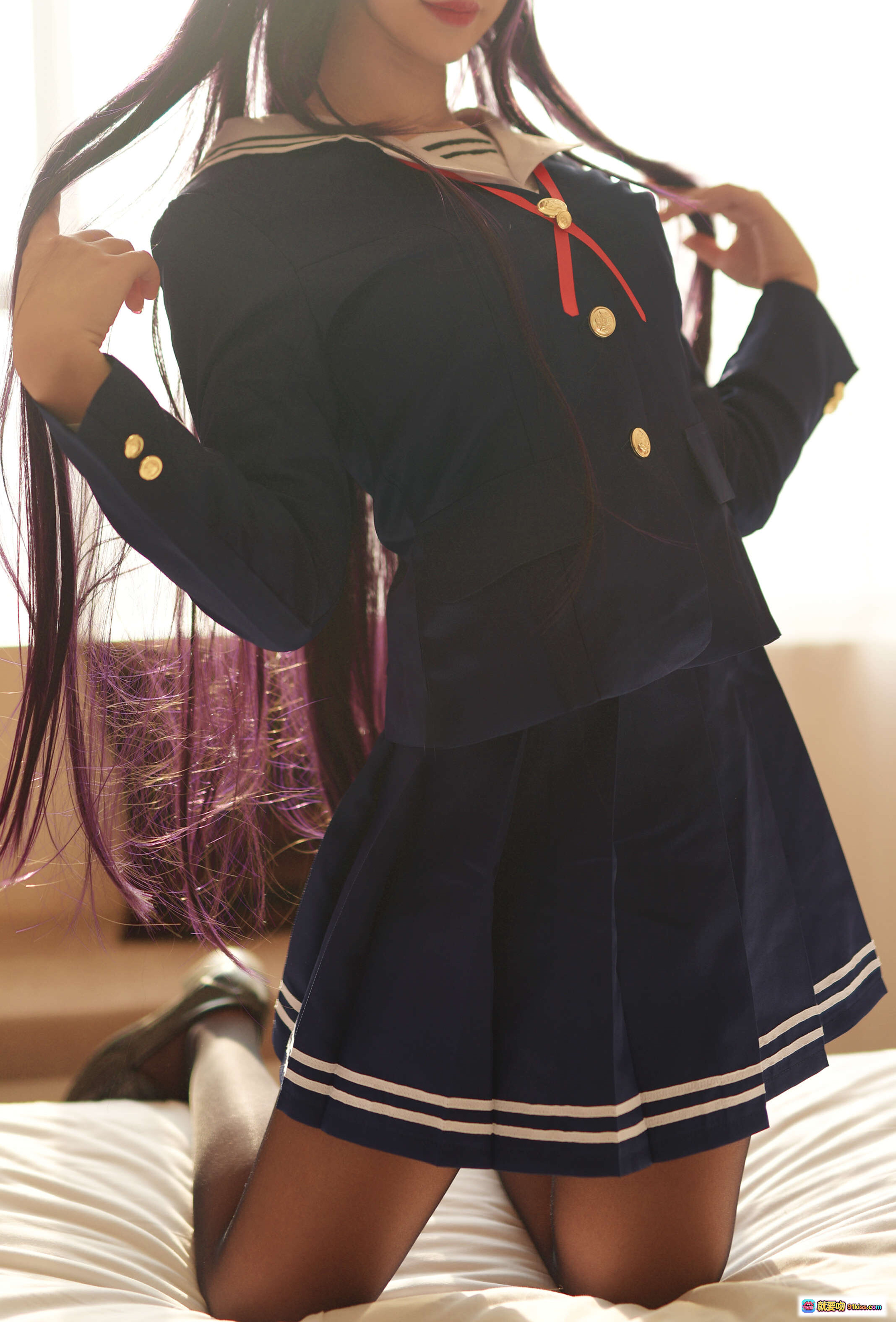 图片[7] - 九曲Jean NO.027 霞之丘诗羽 JK制服写真 21P 75MB 紫发少女 白色发带 黑丝美腿 室内窗边姿势 甜美校园风 Cosplay摄影 - 就要吻