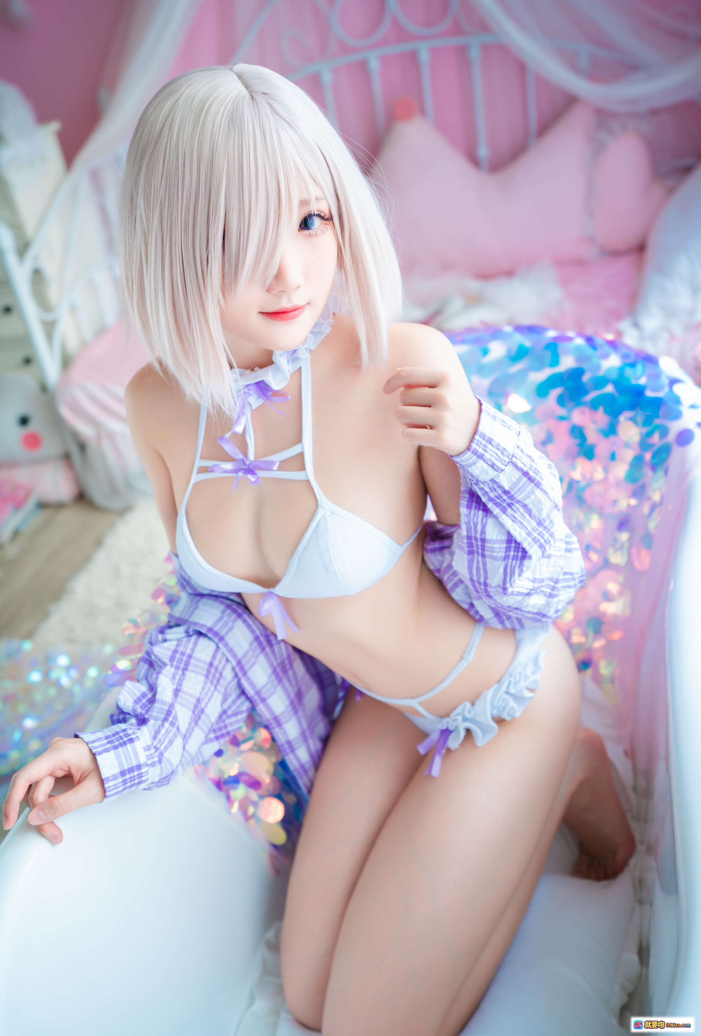 图片[10] - 瓜希酱NO.026写真限量电子版｜粉发少女泳池边蕾丝泳衣性感写真20P高清图集 - 就要吻