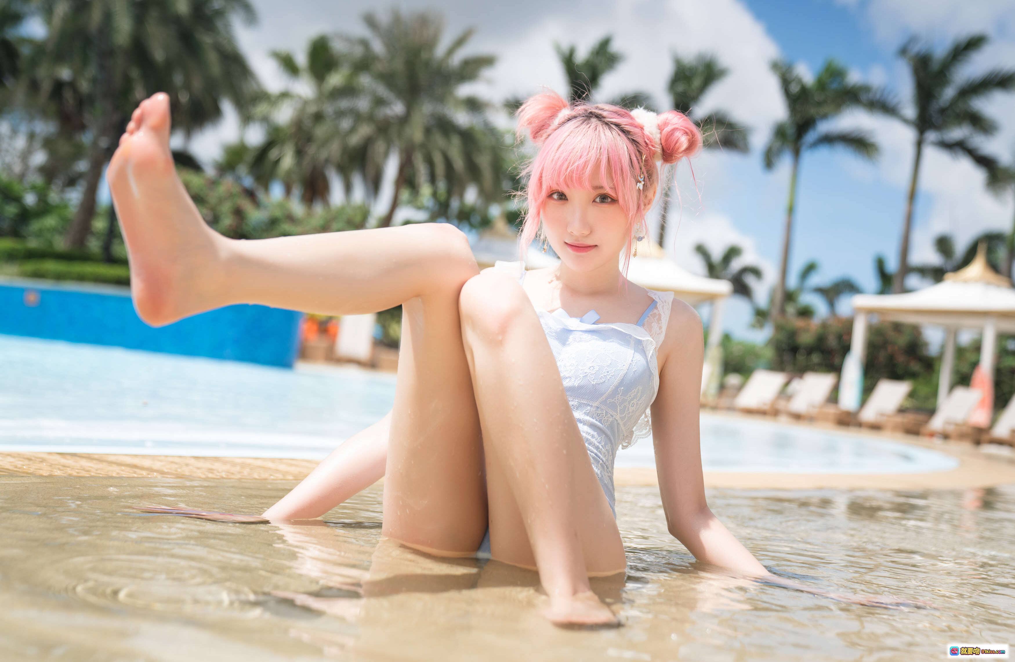 图片[6] - 瓜希酱NO.026写真限量电子版｜粉发少女泳池边蕾丝泳衣性感写真20P高清图集 - 就要吻