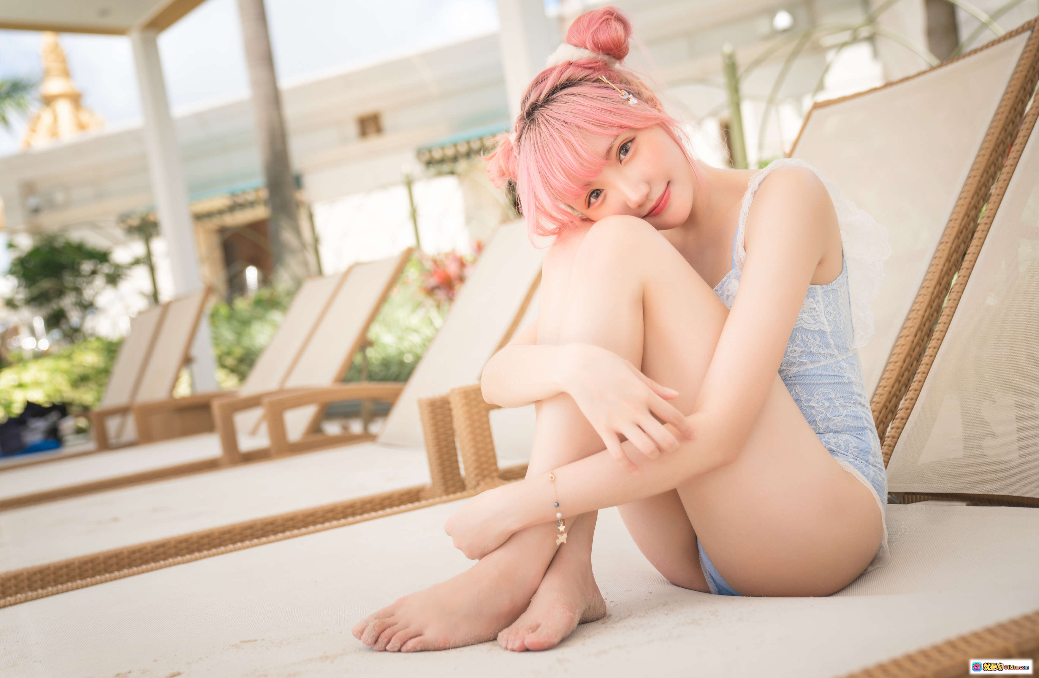 图片[7] - 瓜希酱NO.026写真限量电子版｜粉发少女泳池边蕾丝泳衣性感写真20P高清图集 - 就要吻