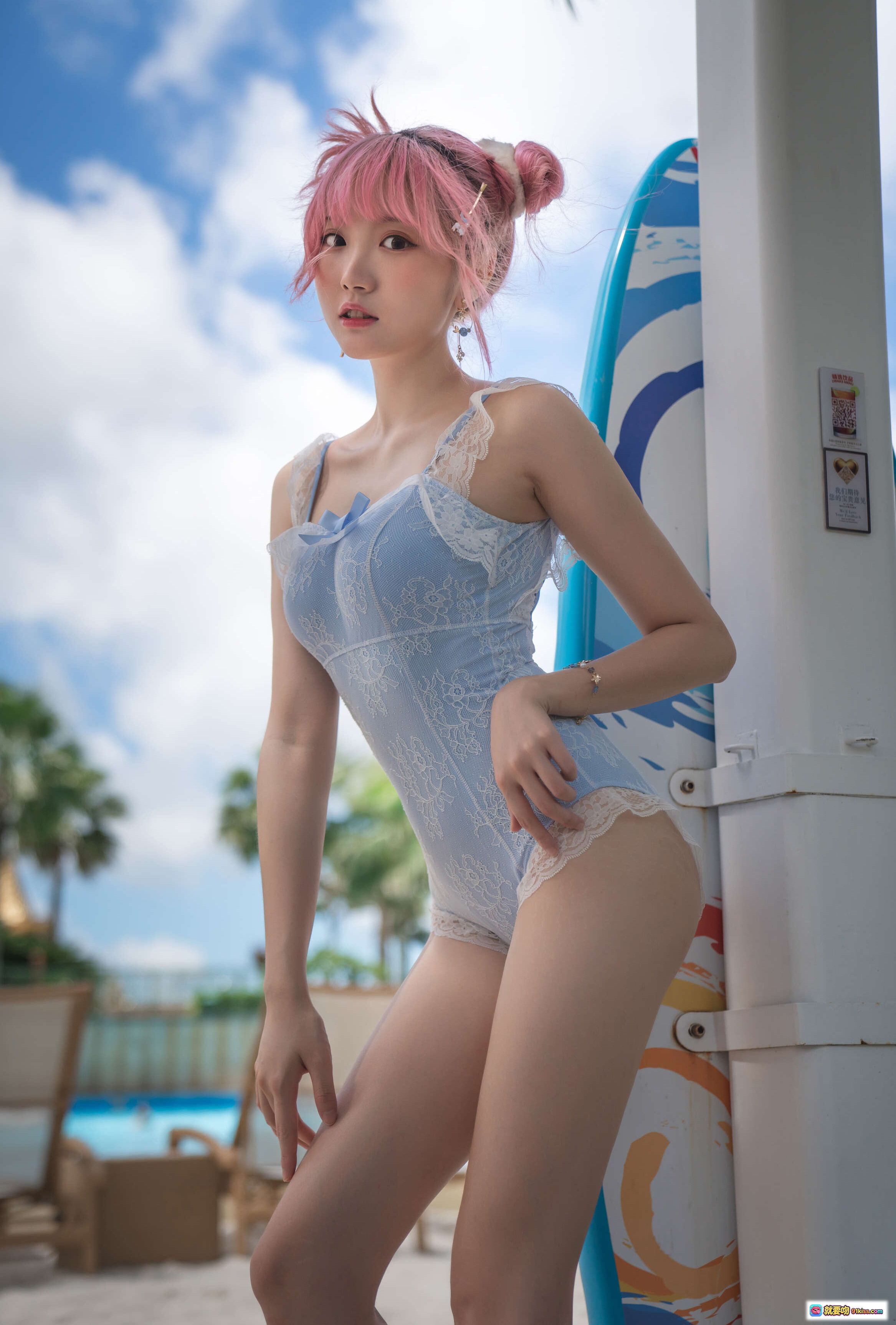 图片[9] - 瓜希酱NO.026写真限量电子版｜粉发少女泳池边蕾丝泳衣性感写真20P高清图集 - 就要吻