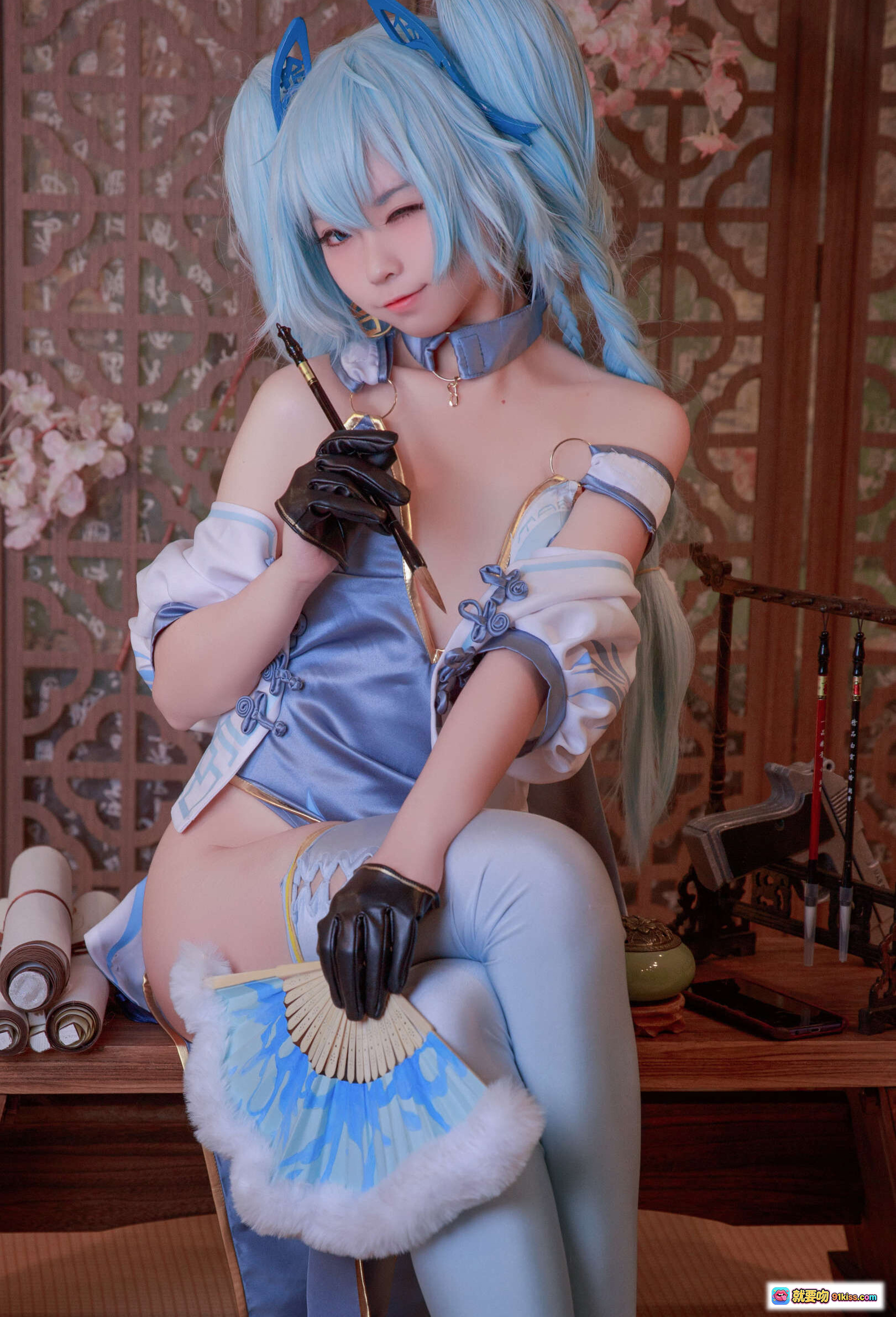 G44不会受伤NO.003 pa15旗袍翠雀媚cosplay蓝发双马尾古风写真20P69MB高清美图 - 就要吻