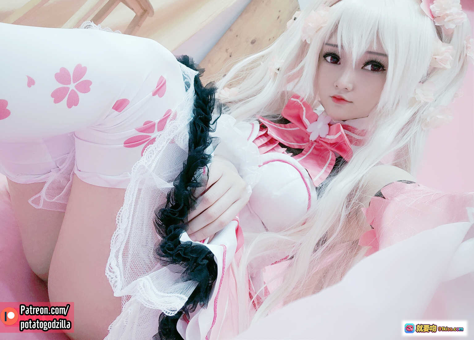 图片[5] - Sakura Miku Cosplay 粉色和风洛丽塔 二次元美少女 甜系樱花主题 48P高清写真集 Potato Godzilla NO.023 - 就要吻