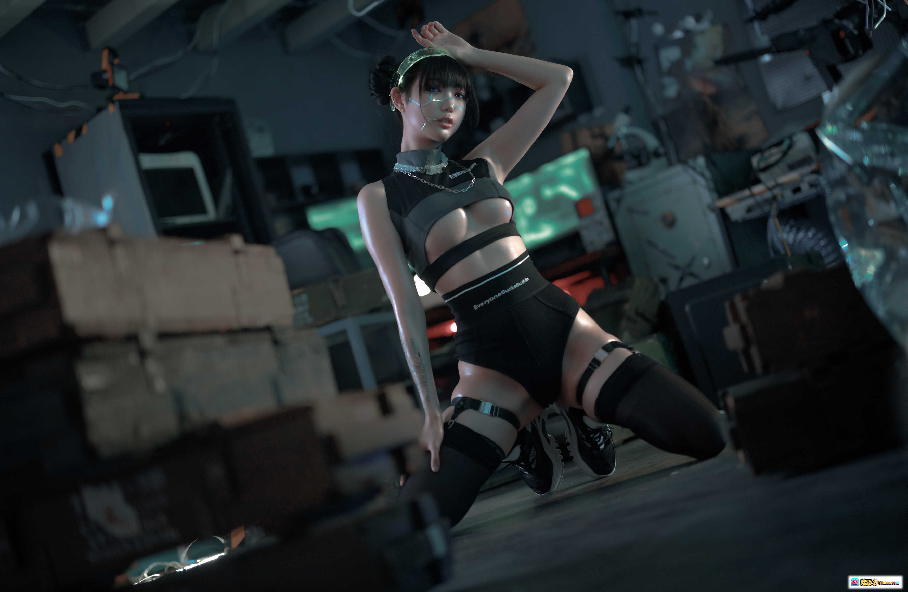 图片[9] - 周叽可爱兔兔NO.019仿生人形写真｜赛博朋克风黑丝美腿高跟造型｜科技感头饰光影氛围｜38P高清图集 - 就要吻