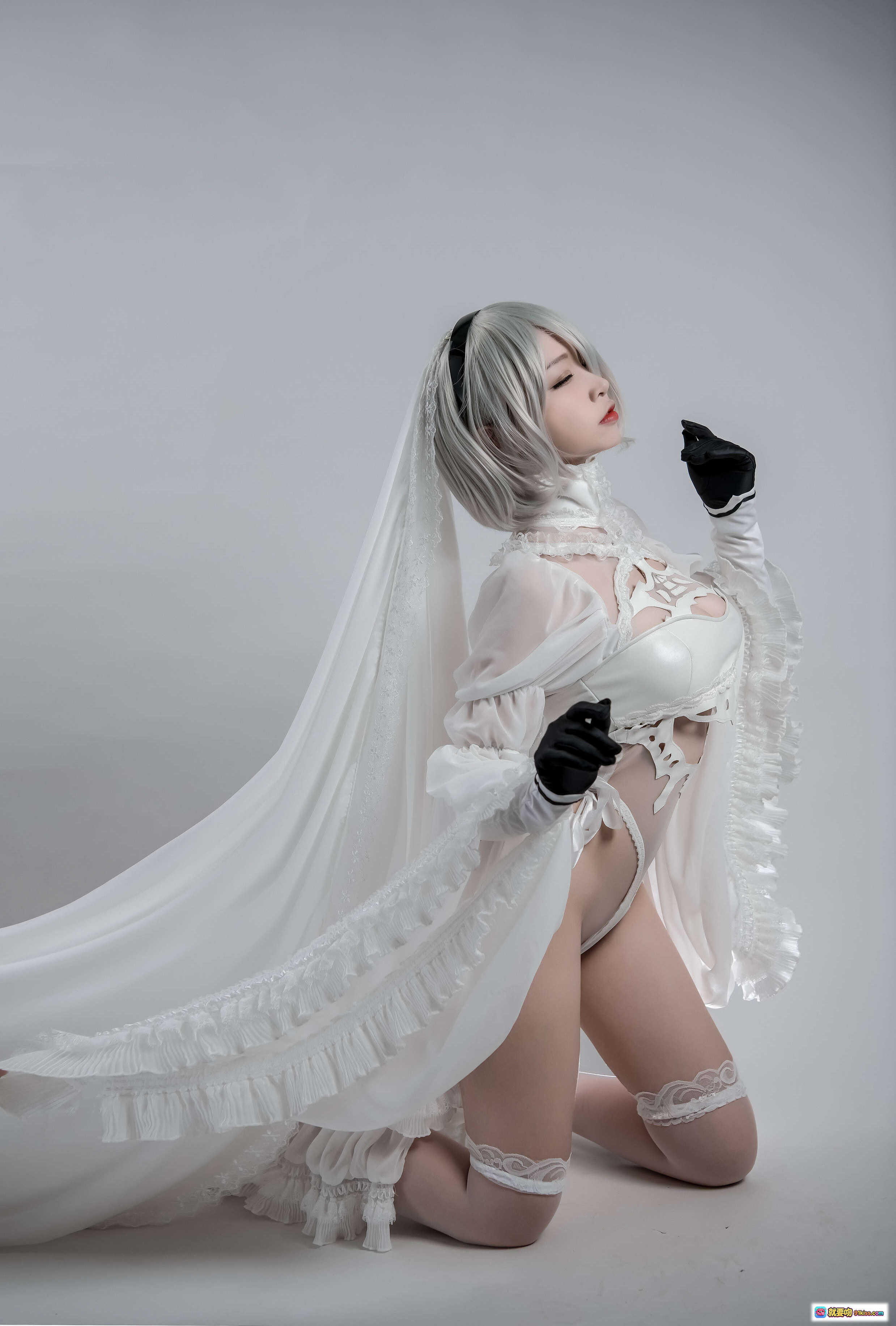 图片[7] - 二佐Nisa NO.080 2B同人花嫁COS写真 白色蕾丝婚纱造型 黑手套性感姿态 26P高清图集 - 就要吻