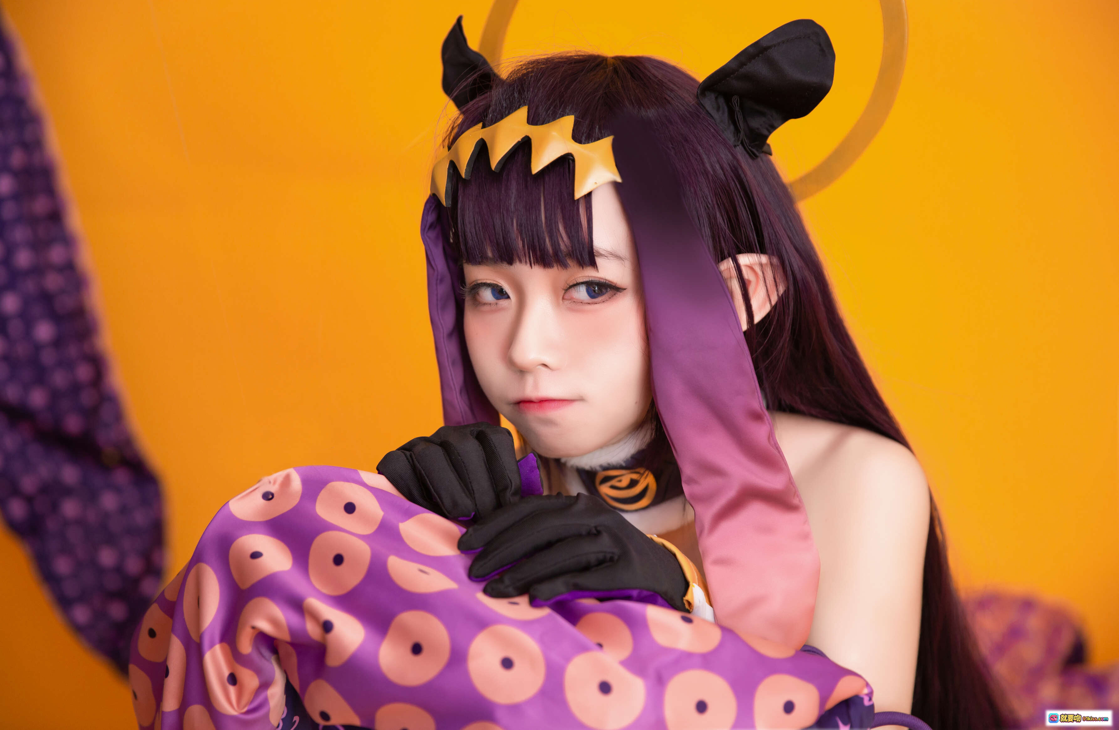 图片[10] - G44不会受伤 NO.036 一伊那尔栖 Cosplay 紫发恶魔角 白翼黑裙 高筒袜木屐 万圣节风 24P高清图集 - 就要吻