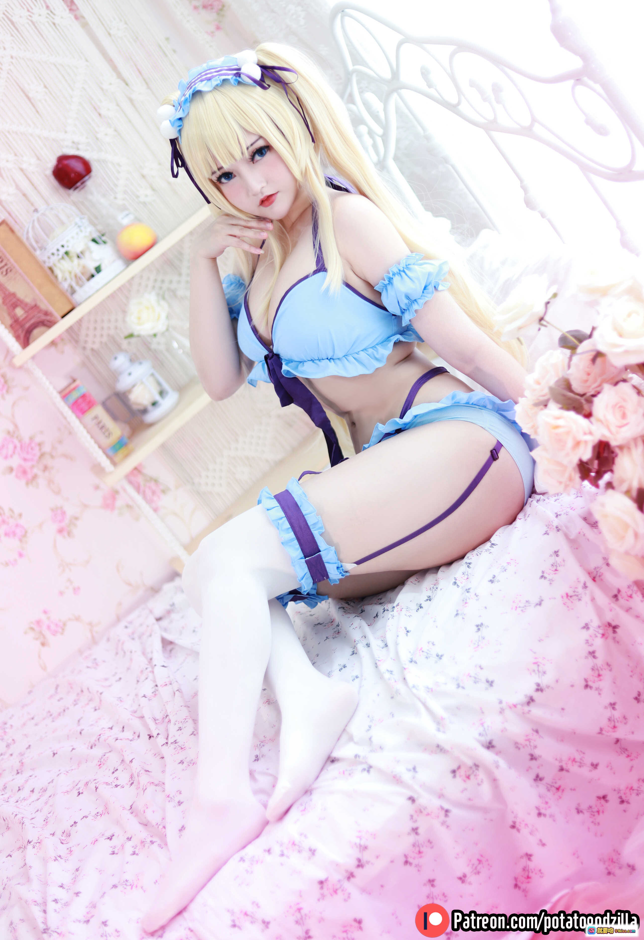 图片[3] - Potato Godzilla NO.009 Eriri Spencer Sawamura Cosplay 粉色卧室蓝紫蕾丝内衣写真 47P高清美图 - 就要吻