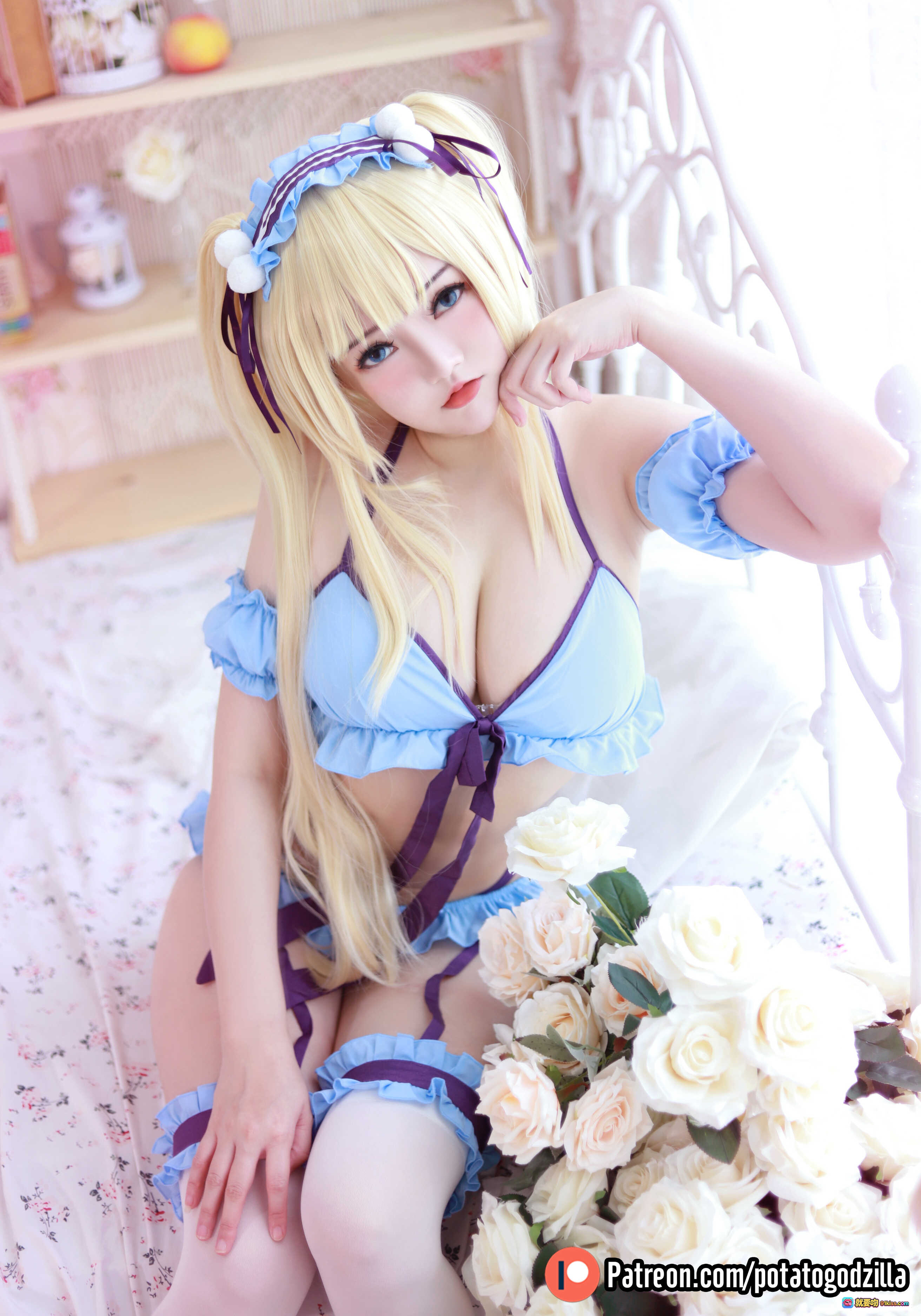 图片[9] - Potato Godzilla NO.009 Eriri Spencer Sawamura Cosplay 粉色卧室蓝紫蕾丝内衣写真 47P高清美图 - 就要吻