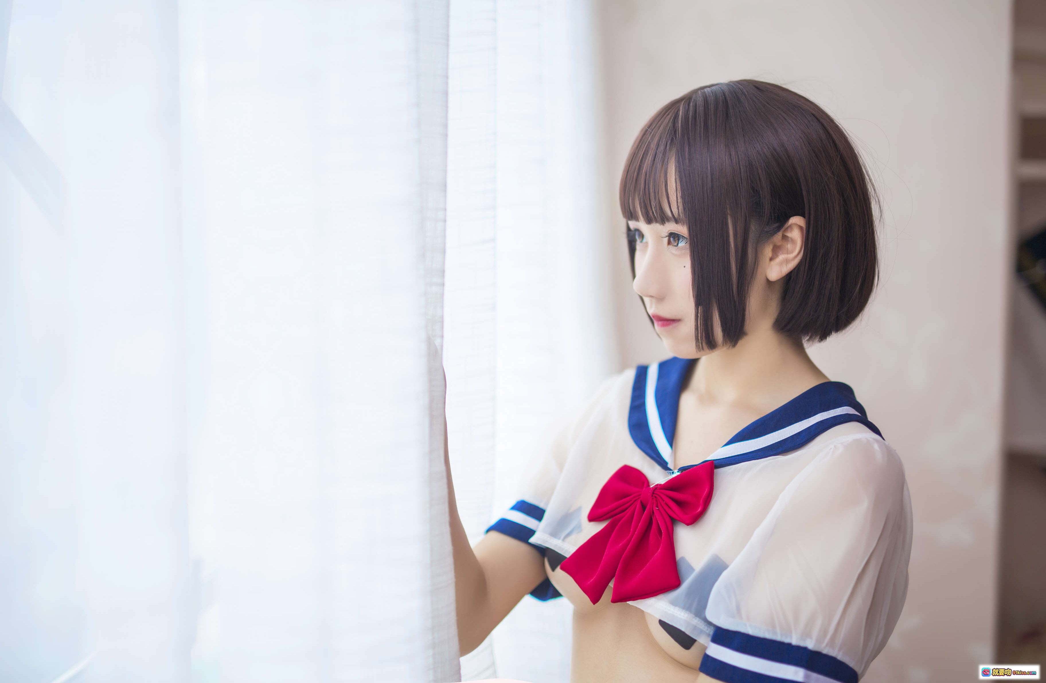 图片[4] - 九曲Jean NO.023 黑丝JK制服美腿写真 紫色椅子窗边少女风 清新眼镜甜妹造型 - 就要吻