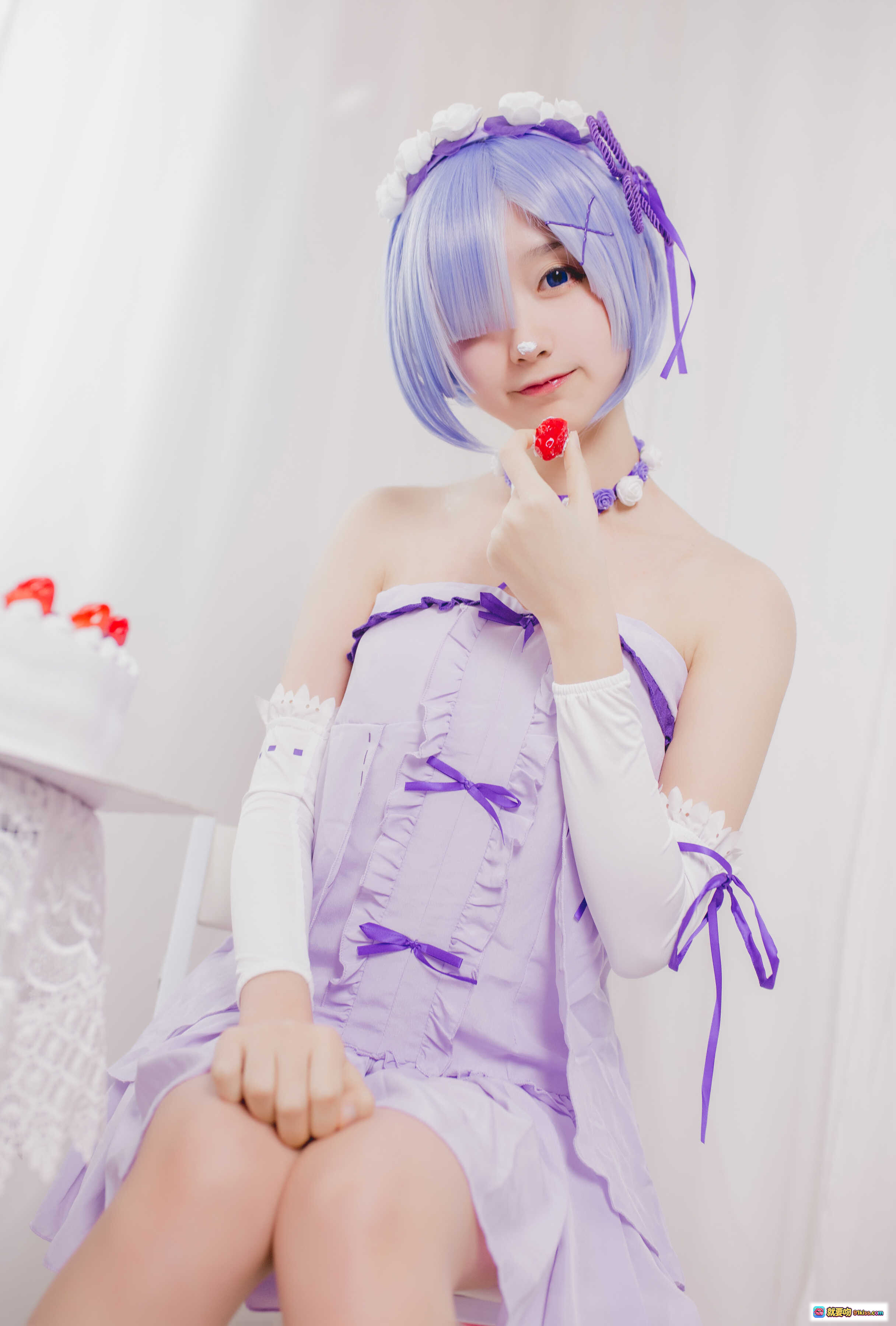 图片[6] - 木绵绵OwO雷姆生日Cosplay写真 | 紫发少女紫色洛丽塔裙装 | 甜美蕾丝配饰+蛋糕花束场景 | 24P高清图集 - 就要吻