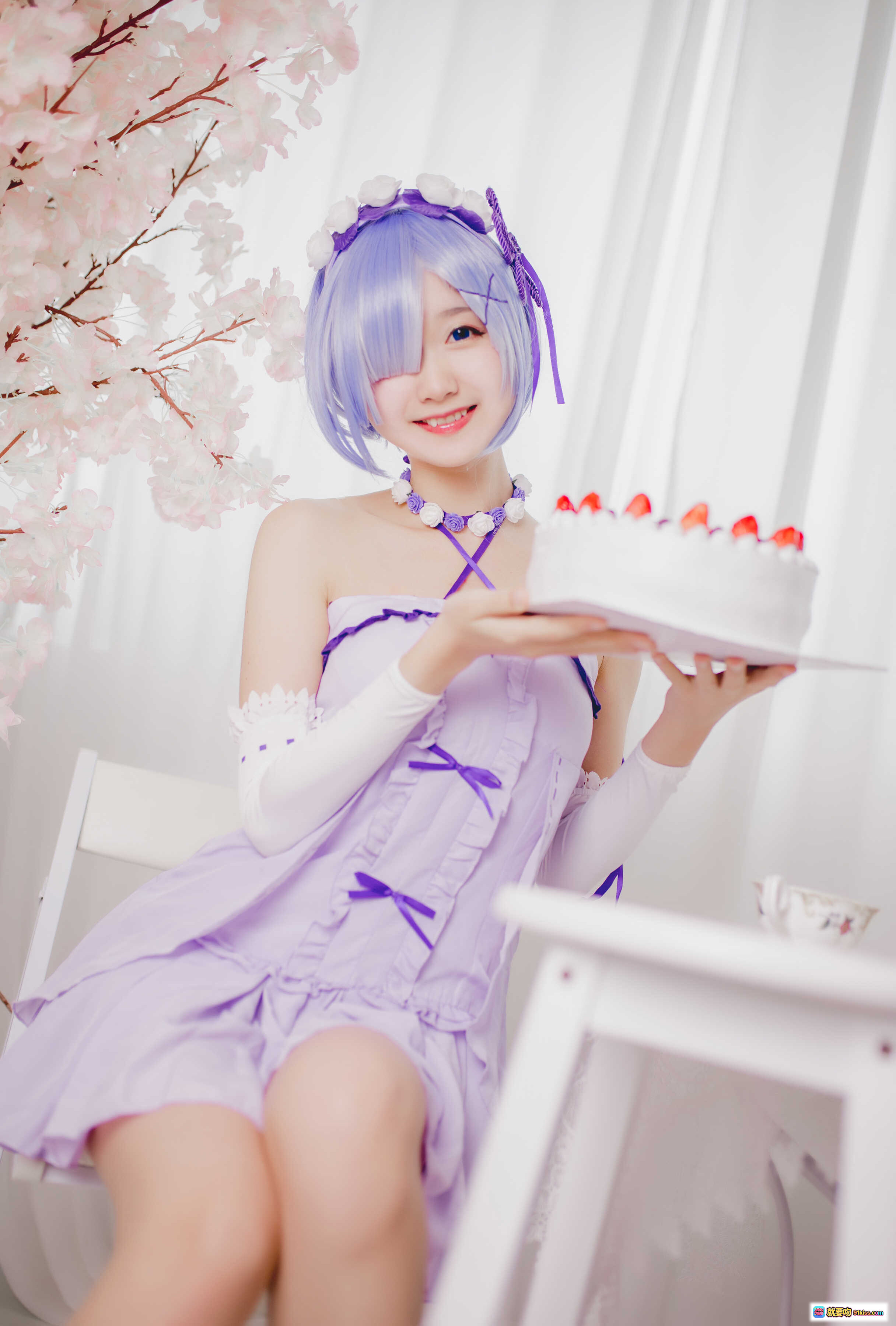 图片[7] - 木绵绵OwO雷姆生日Cosplay写真 | 紫发少女紫色洛丽塔裙装 | 甜美蕾丝配饰+蛋糕花束场景 | 24P高清图集 - 就要吻